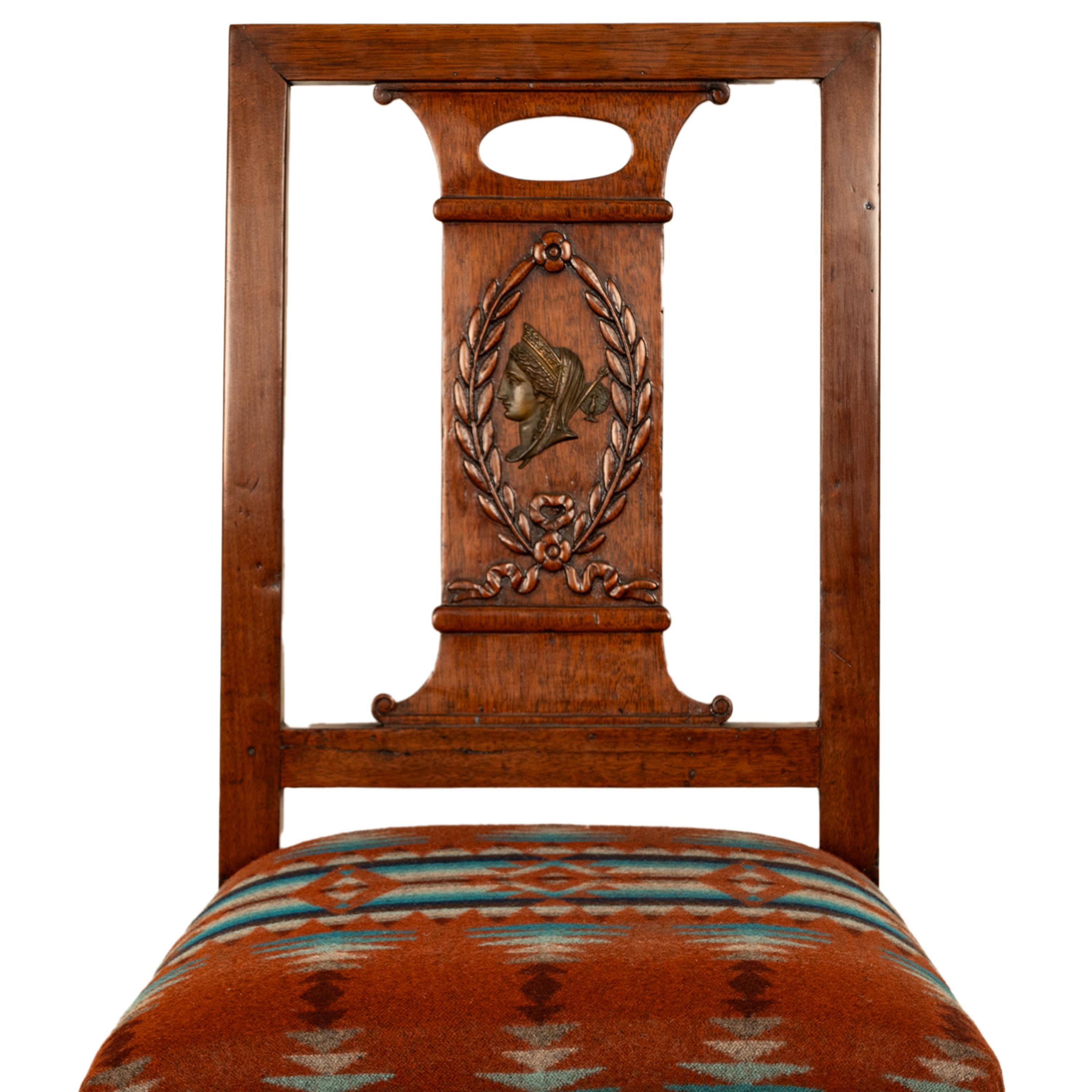 Pareja Antique French Restauration Sillas grecorromanas para él y para ella Tela Pendleton en venta 4