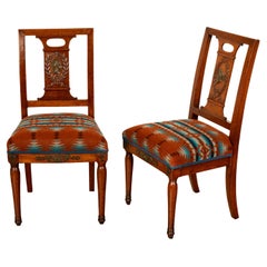 Pair Antique French Restauration His & Hers Greco-Roman Chairs Pendleton Fabric