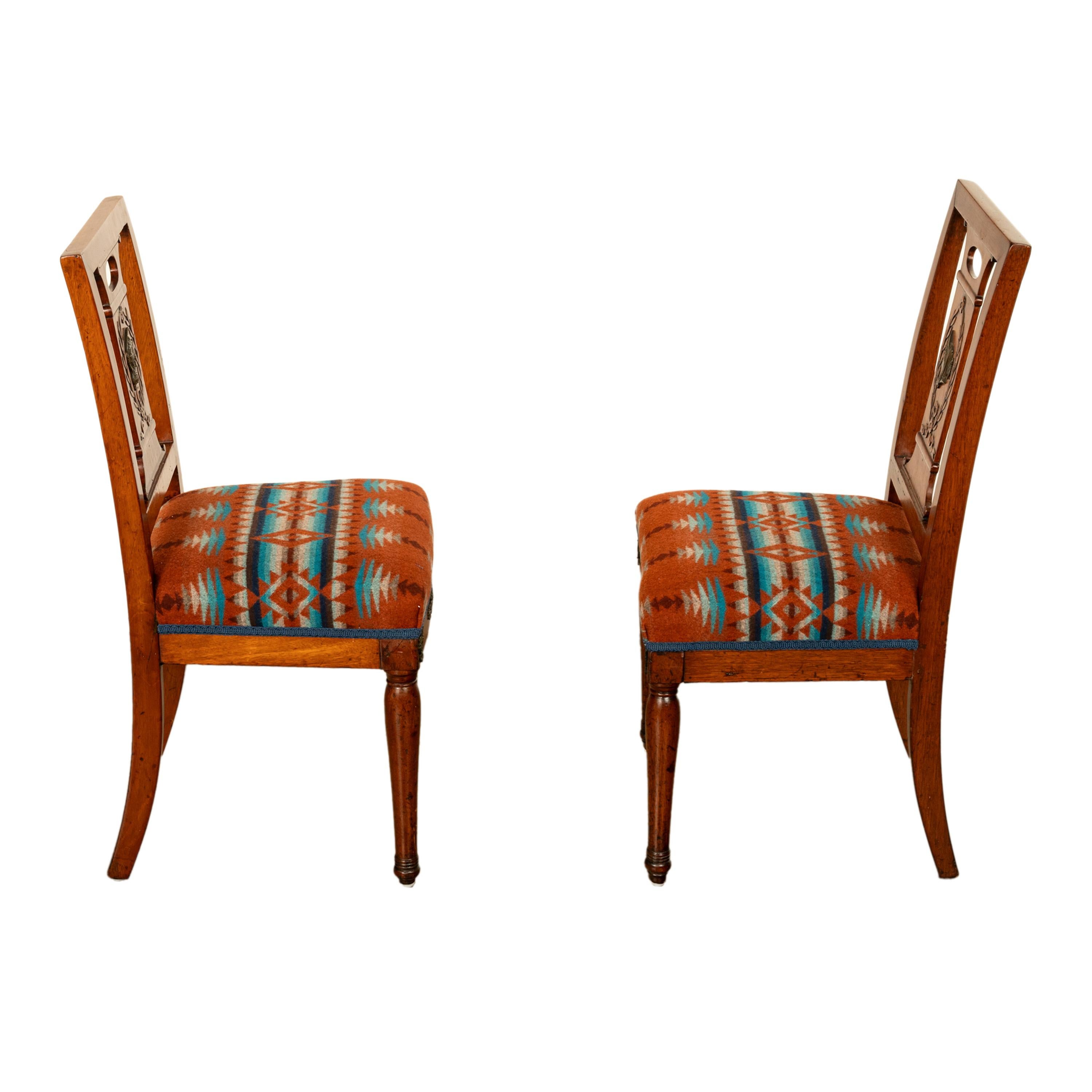 Pareja Antique French Restauration Sillas grecorromanas para él y para ella Tela Pendleton en Bueno estado para la venta en Portland, OR