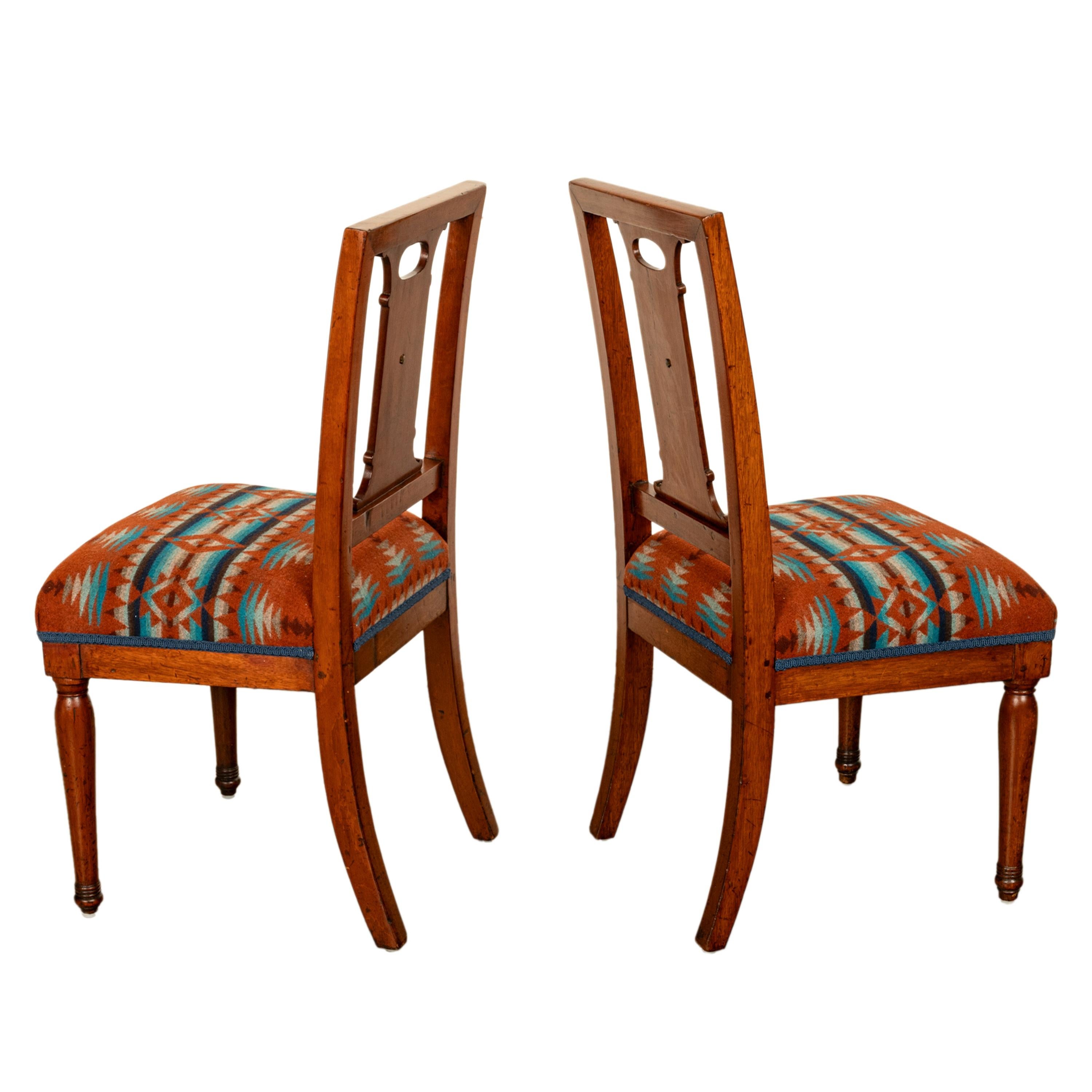 Pareja Antique French Restauration Sillas grecorromanas para él y para ella Tela Pendleton Caoba en venta