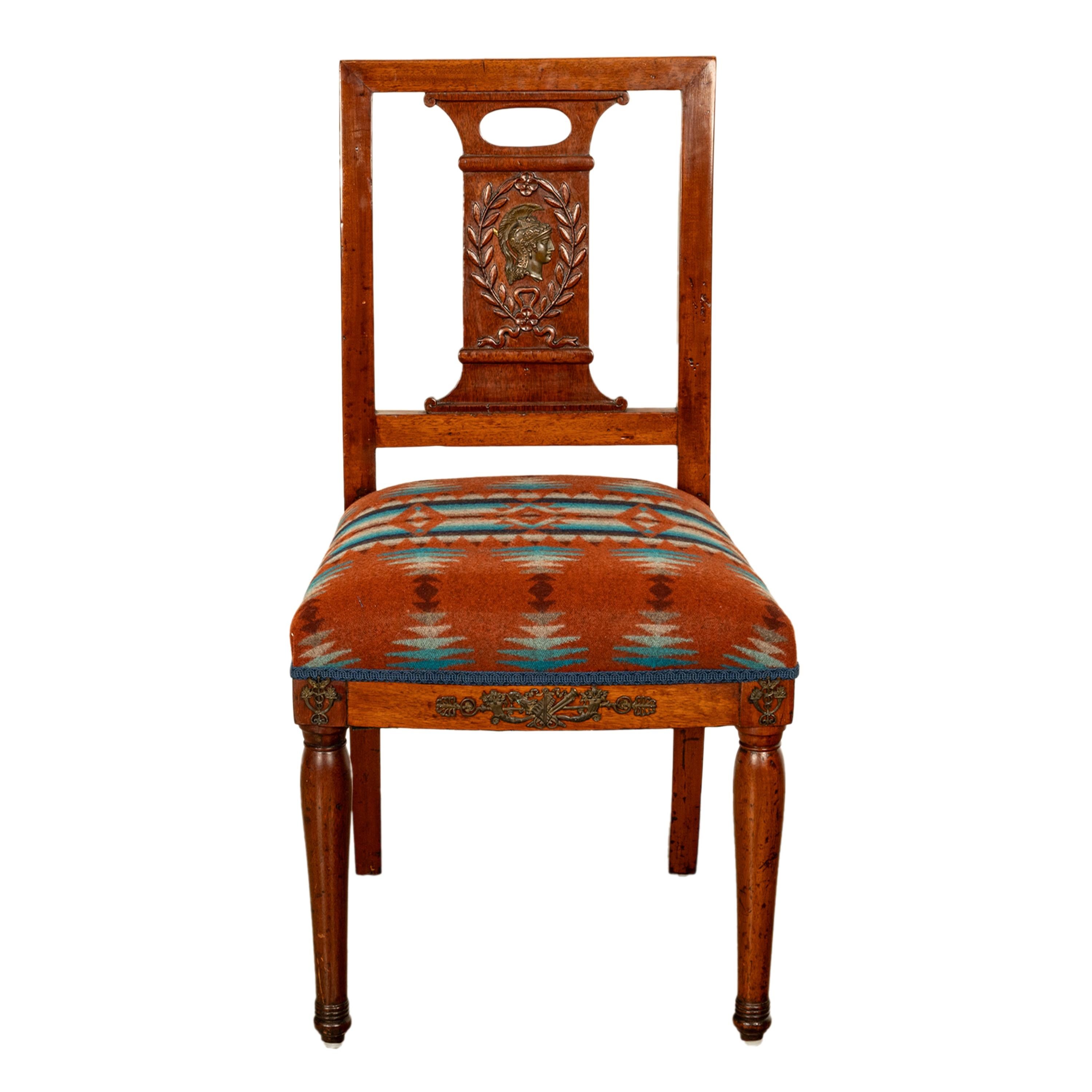 Pareja Antique French Restauration Sillas grecorromanas para él y para ella Tela Pendleton en venta 1