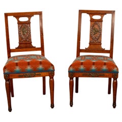 Pair Antique French Restauration His & Hers Greco-Roman Chairs Pendleton Fabric