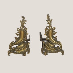 Pair Antique French Rococo Bronze Fireplace Cornucopia Form Fireplace Chenets