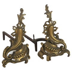 Pair Antique French Rococo Bronze Fireplace Cornucopia Form Fireplace Chenets Pair Antique French Rococo Bronze Fireplace Cornucopia Form Fireplace Chenets