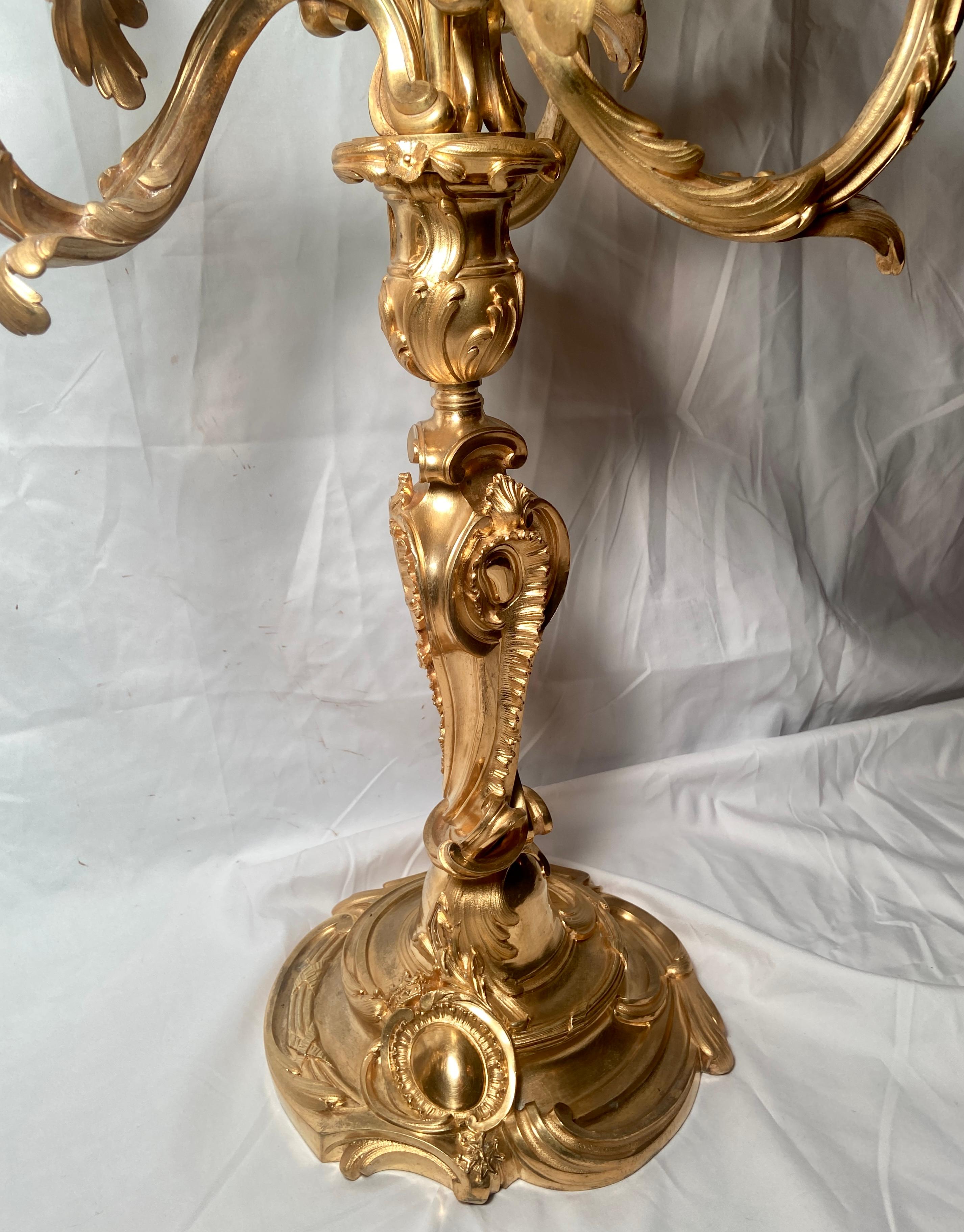19th Century Pair Antique French Rococo Gold Bronze Candelabra Signed 