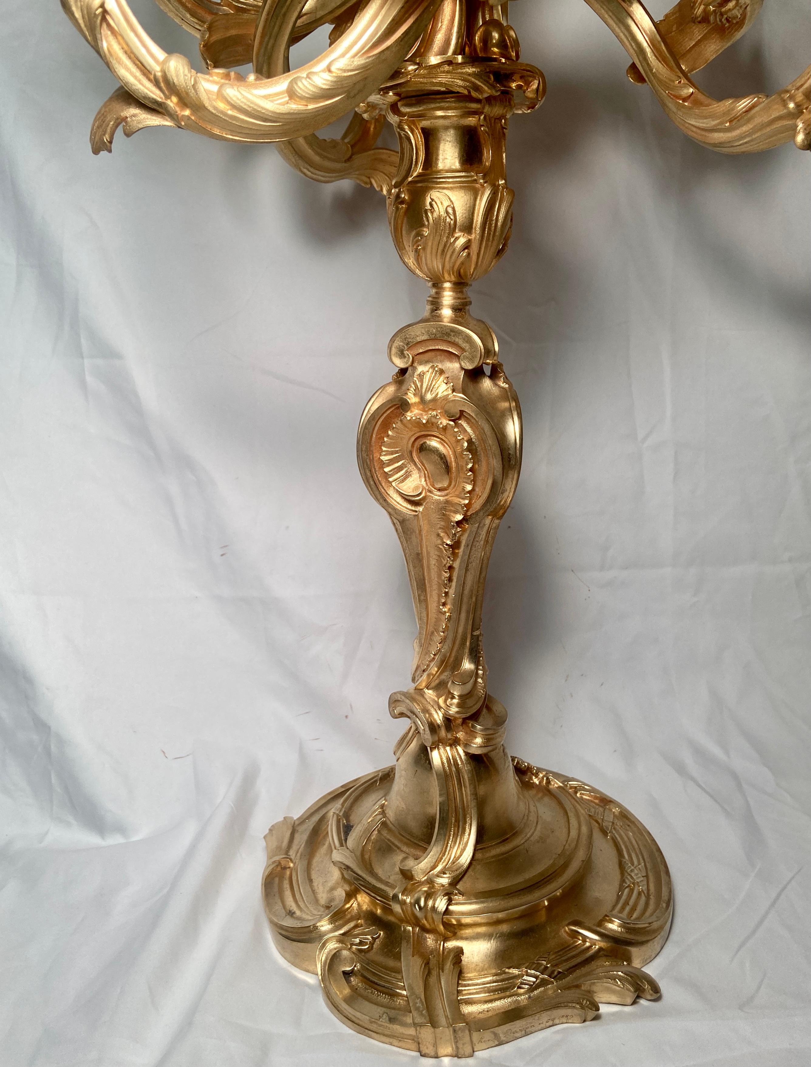 Pair Antique French Rococo Gold Bronze Candelabra Signed 