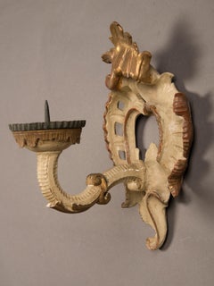 Pair Antique French Rococo Painted Gilded Sconces, circa 1890