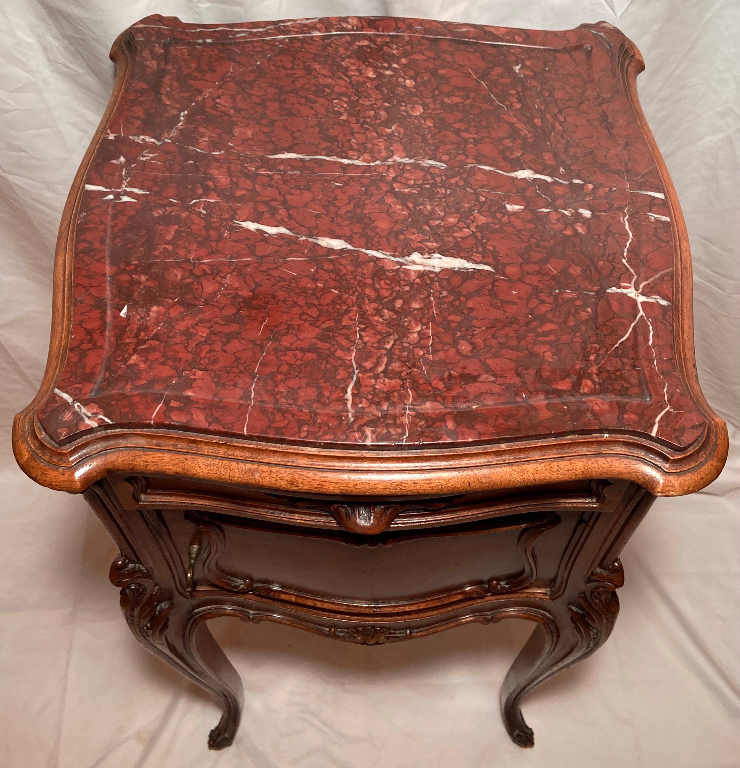 Pair Antique French Rosewood and Rouge Marble-Top Bedside Tables, Circa 1870 1