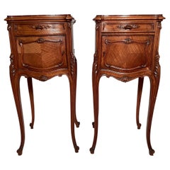 Pair Antique French Rosewood and Rouge Marble-Top Bedside Tables, Circa 1870