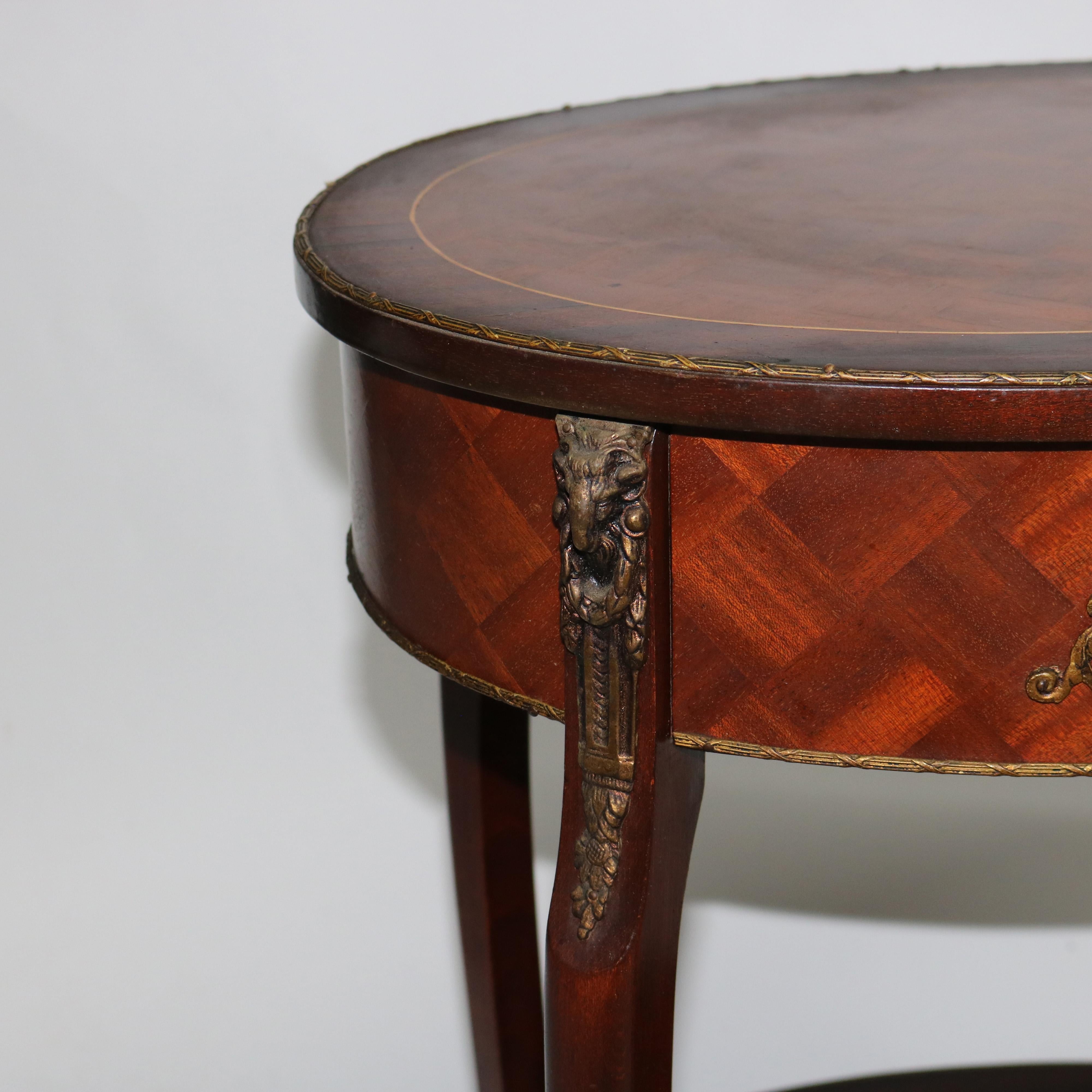 Cast Pair Antique French Rosewood & Kingwood Single Drawer Parquetry Stands c1920