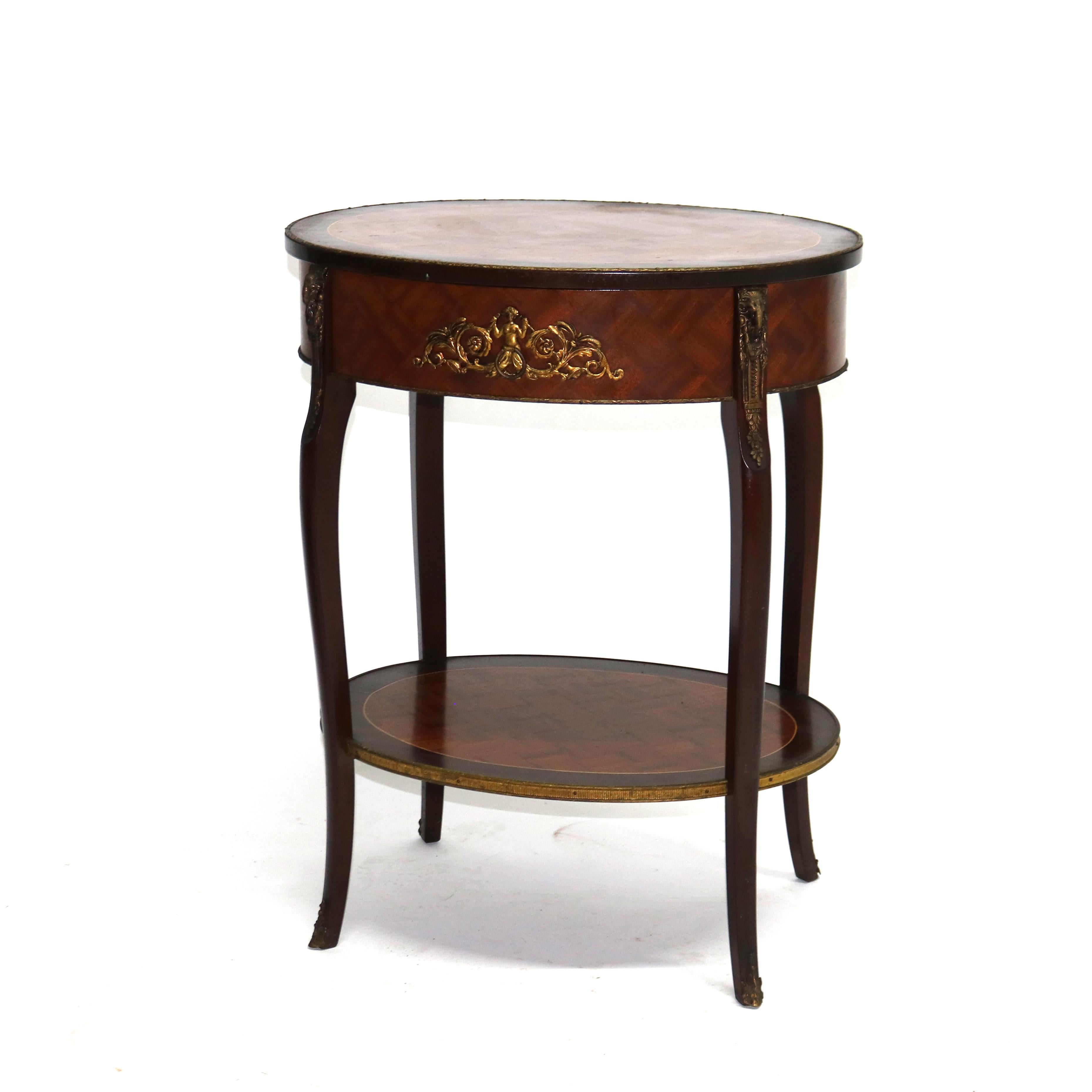 20th Century Pair Antique French Rosewood & Kingwood Single Drawer Parquetry Stands c1920