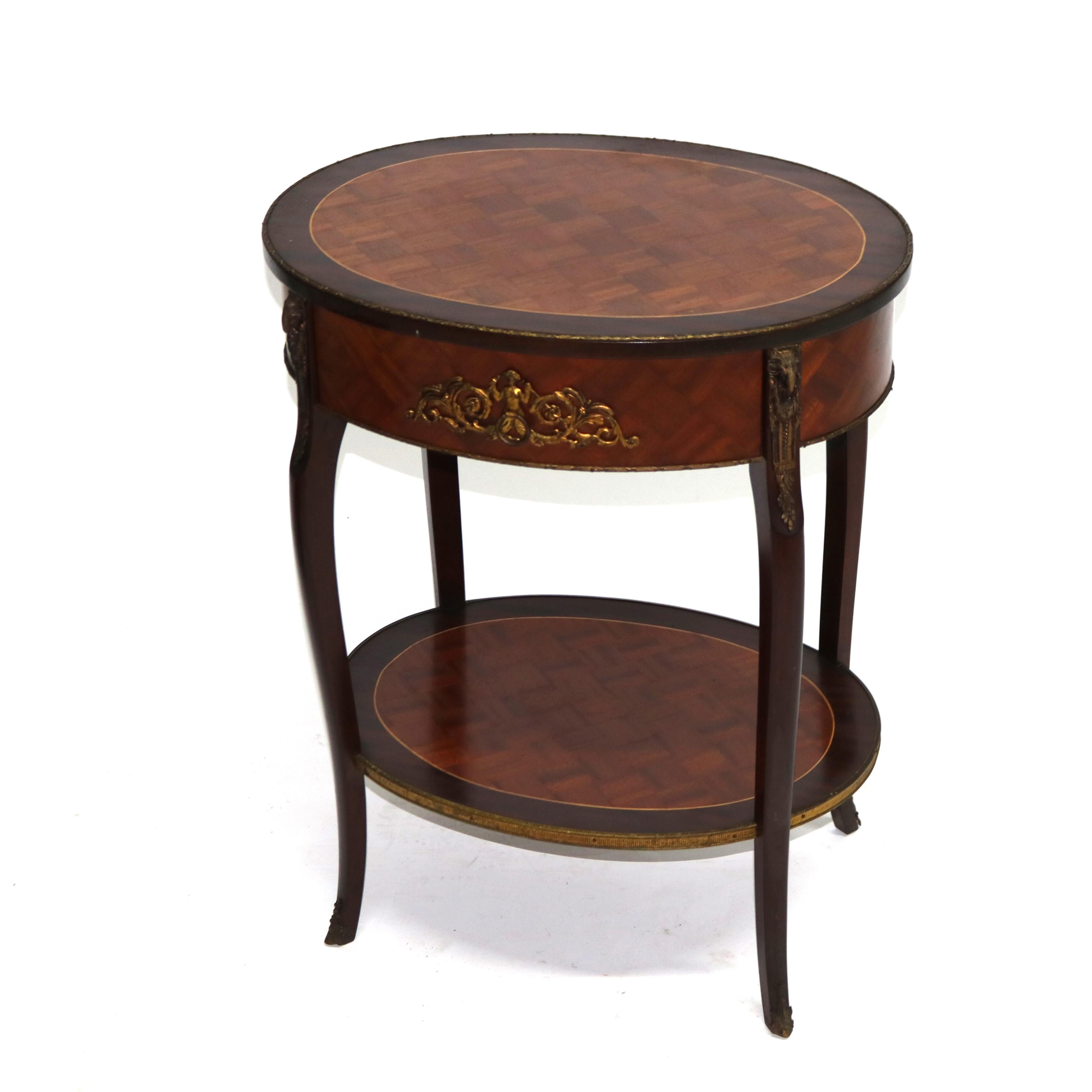 Ormolu Pair Antique French Rosewood & Kingwood Single Drawer Parquetry Stands c1920