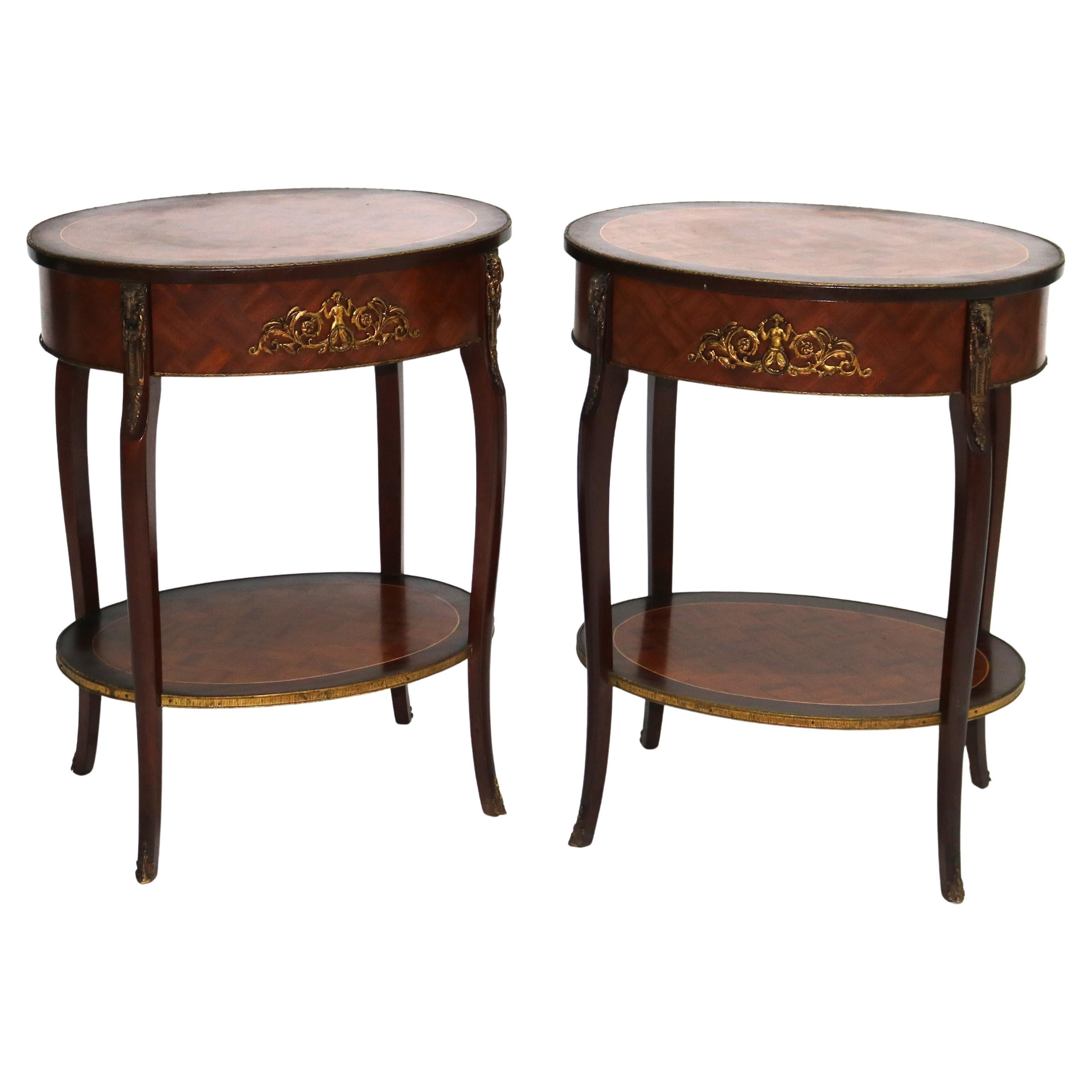 Pair Antique French Rosewood & Kingwood Single Drawer Parquetry Stands c1920