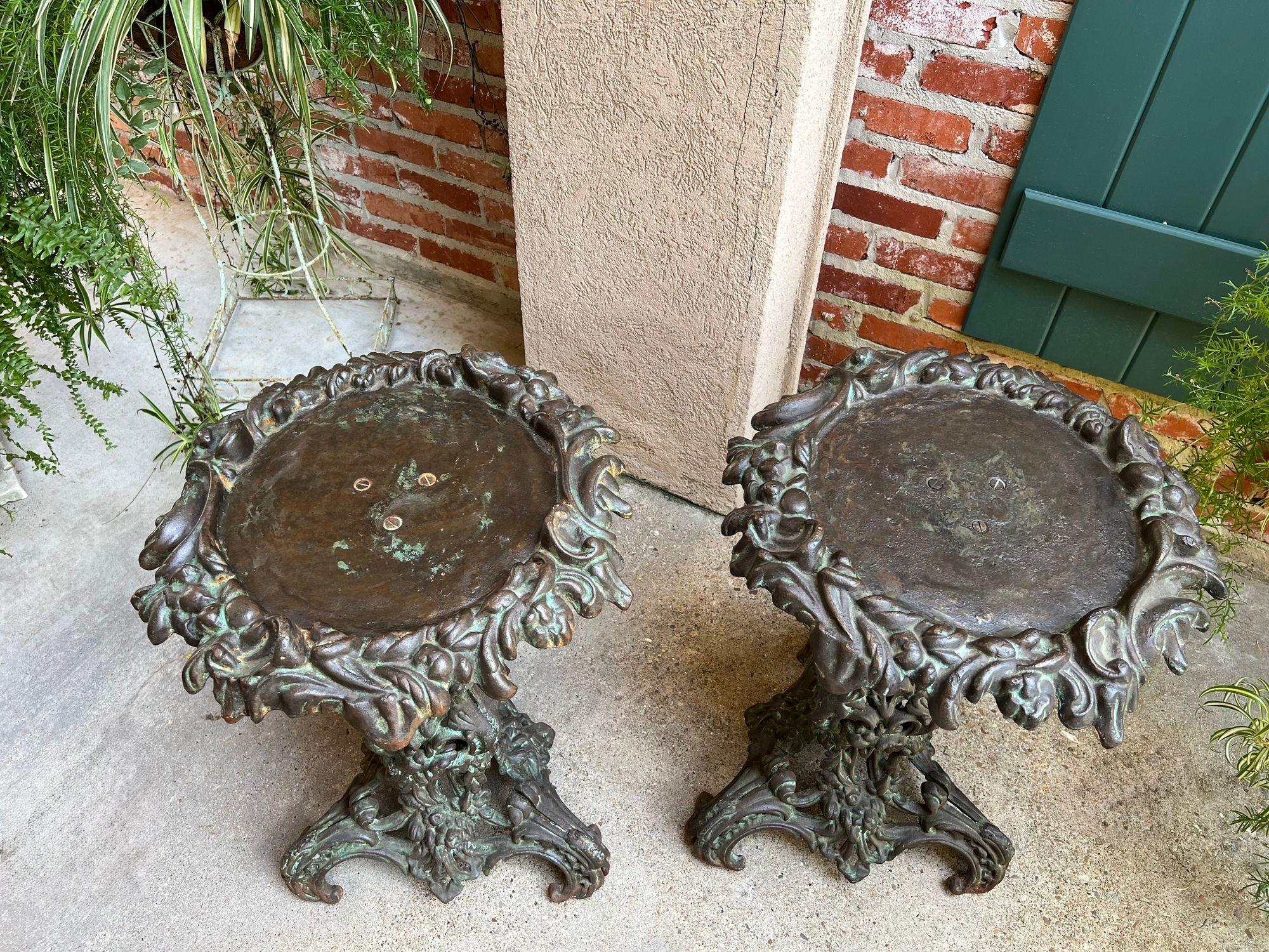 PAIR Antique French Round Side Table Grotto Rococo Cast Iron Plant Stand c1880 For Sale 8