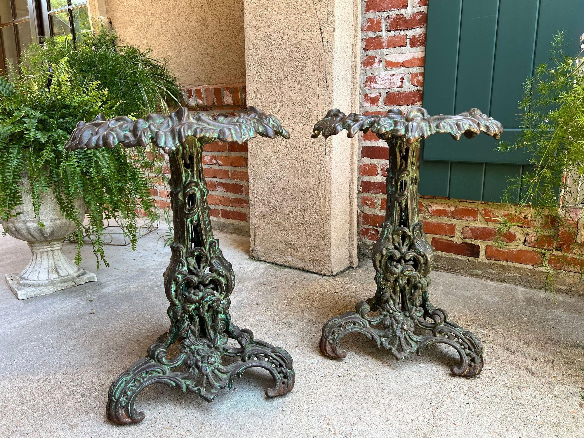 PAIR Antique French Round Side Table Grotto Rococo Cast Iron Plant Stand c1880 In Good Condition For Sale In Shreveport, LA