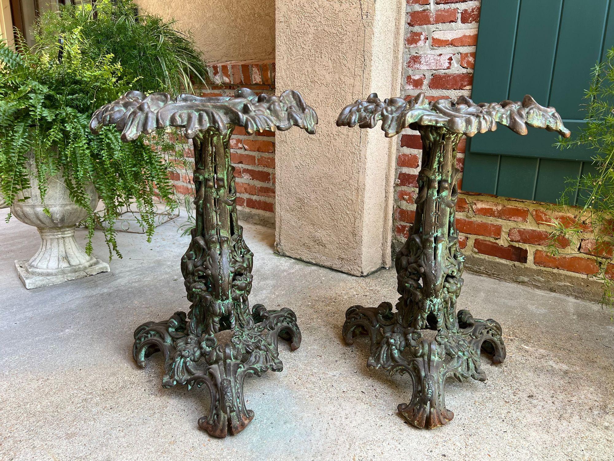 19th Century PAIR Antique French Round Side Table Grotto Rococo Cast Iron Plant Stand c1880 For Sale