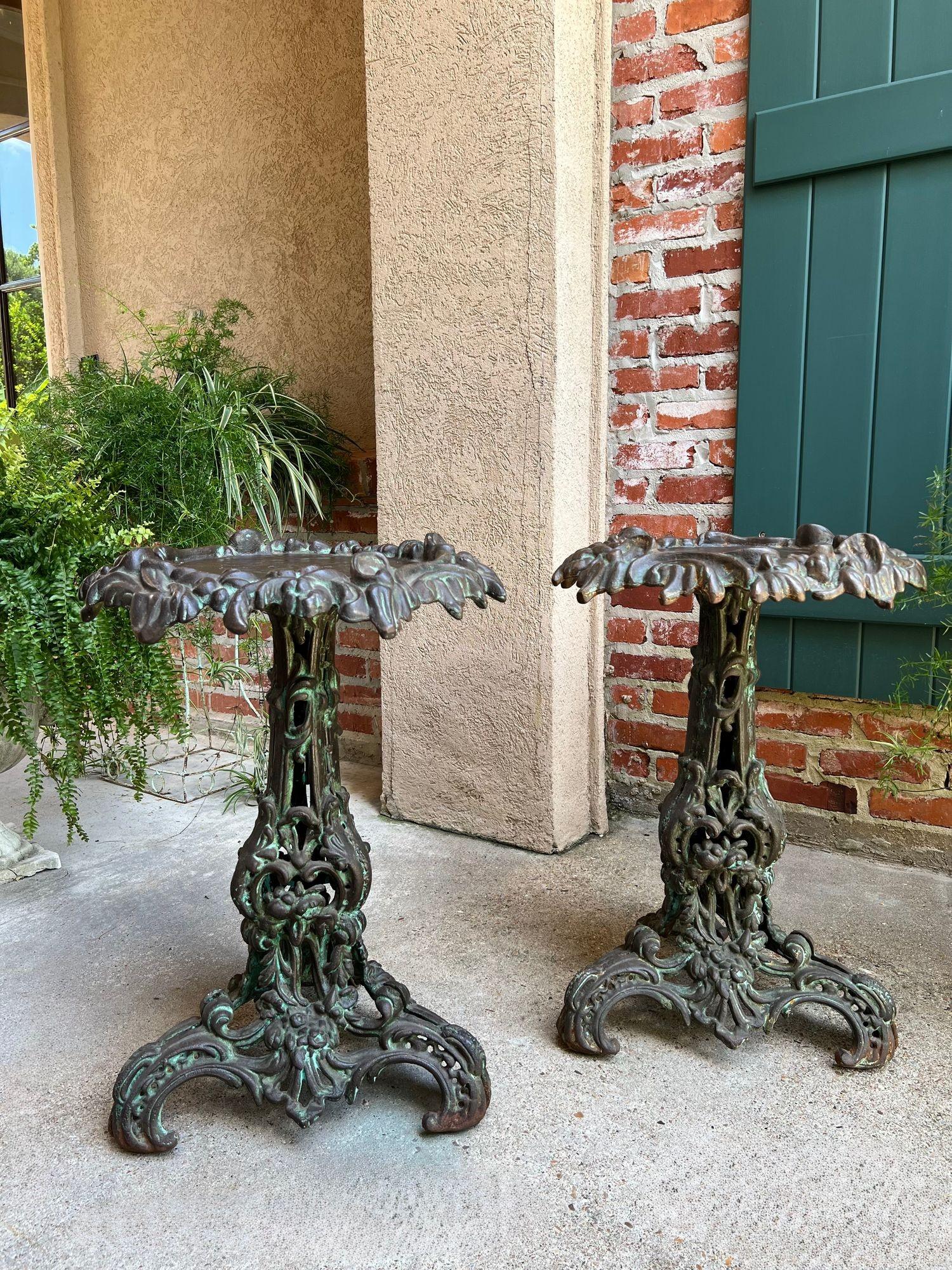 PAIR Antique French Round Side Table Grotto Rococo Cast Iron Plant Stand c1880 For Sale 1