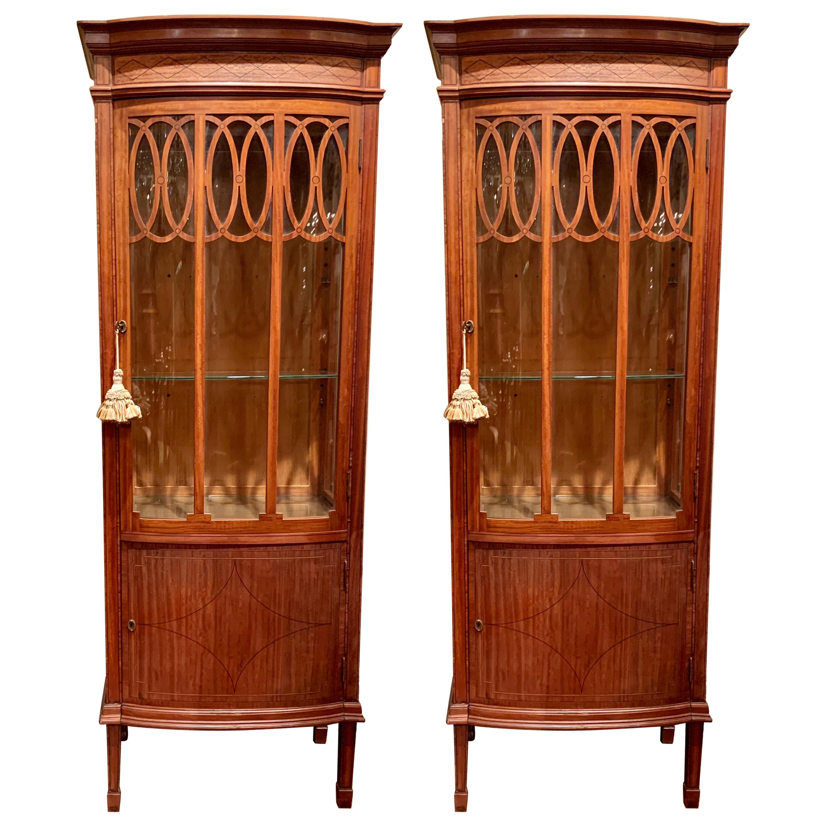 Pair Antique French Satinwood Vitrines 'Glass Display Cabinets', Circa 1880