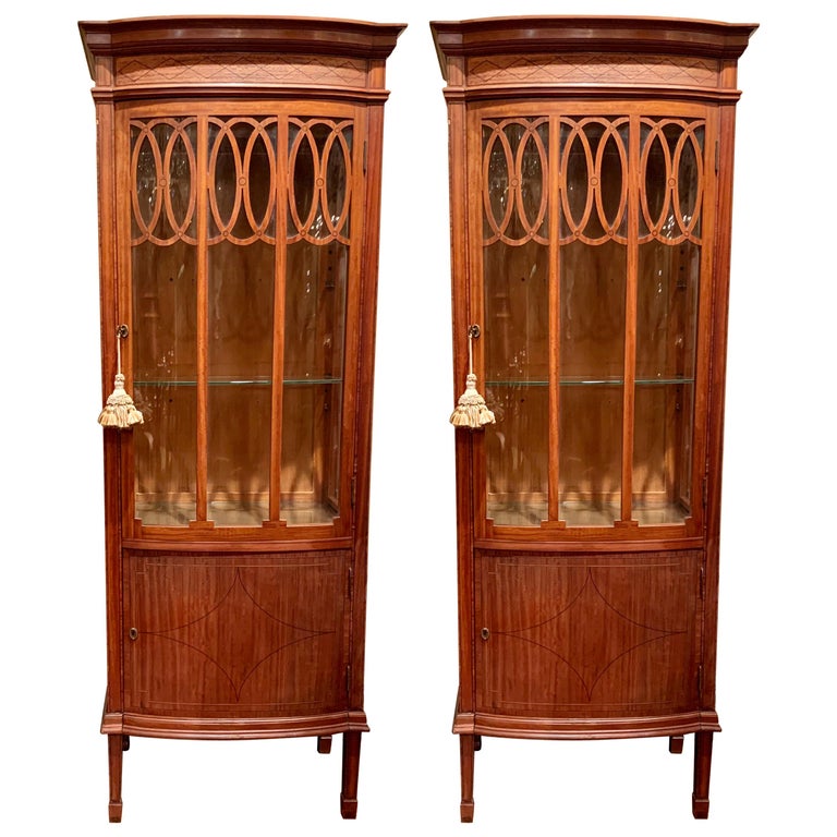 Pair Antique French Satinwood Vitrines, Pictures Of Antique Curio Cabinets In South Africa