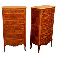 Pair Antique French Semainier Ormolu Marble Chests of Drawers by Kahn & Cie 1895