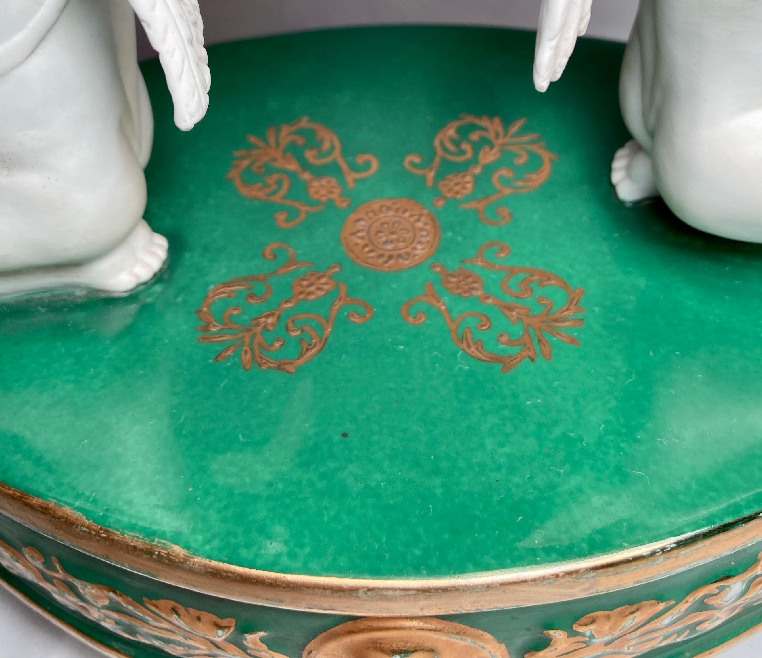 Pair Antique French Sevres Green, White & Gold Porcelain Urns, circa 1880 For Sale 5