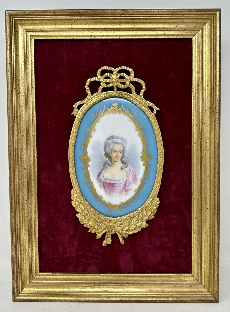 Victorian Pair Antique French Sevres Ormolu Gilt Bronze Plaques Louis XV1 Marie Antoinette