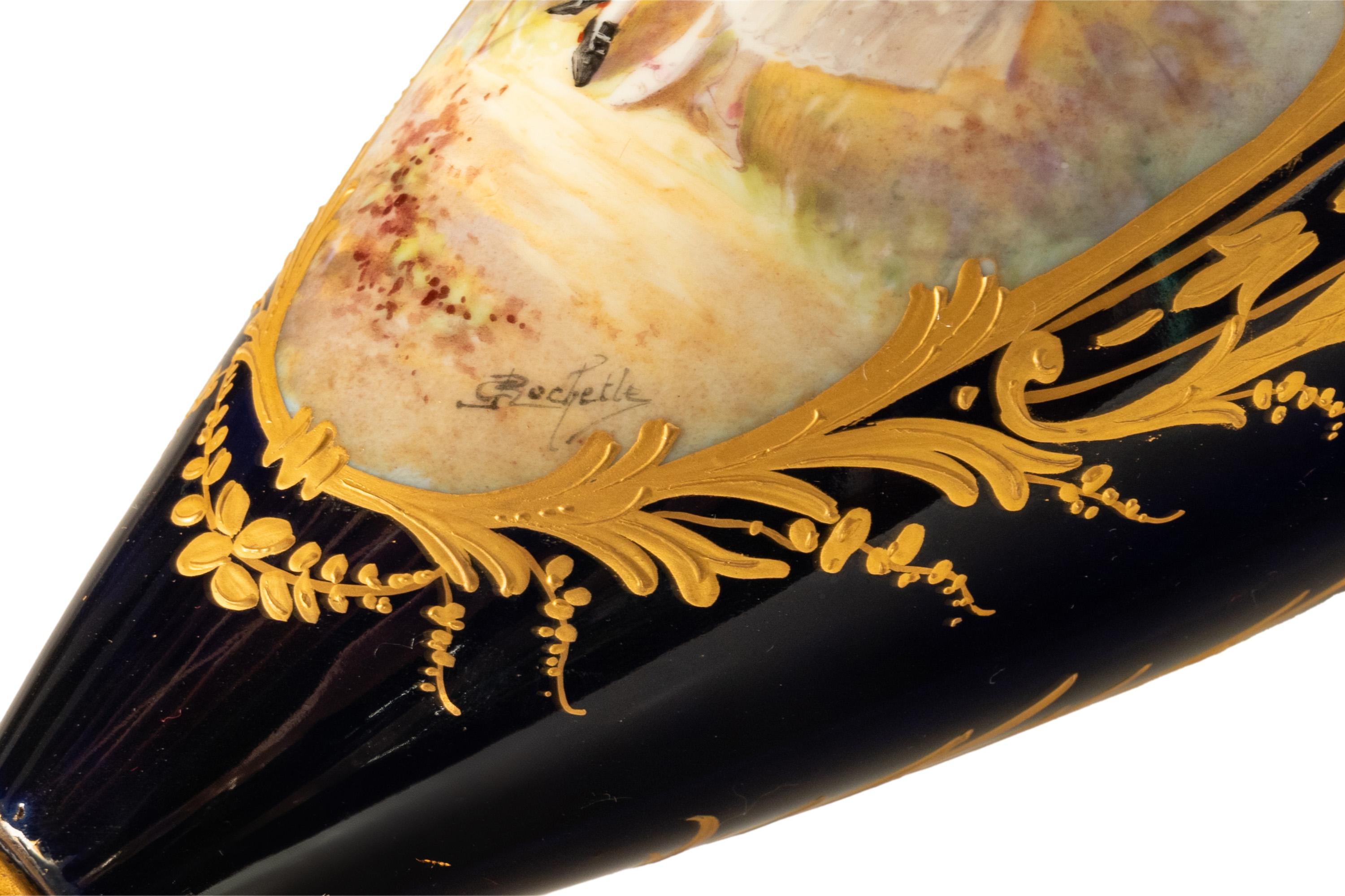 Coppia Antique French Sèvres Porcelain Champleve Ormolu Ewers Signed Rochette 1890 in vendita 5
