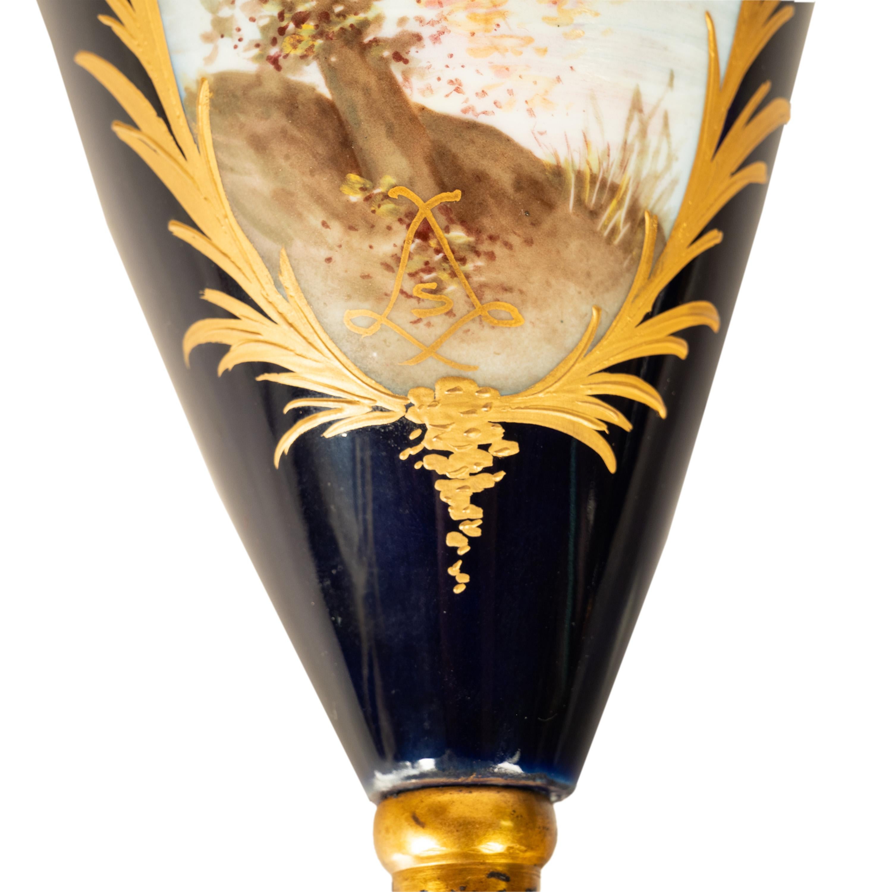 Coppia Antique French Sèvres Porcelain Champleve Ormolu Ewers Signed Rochette 1890 in vendita 7