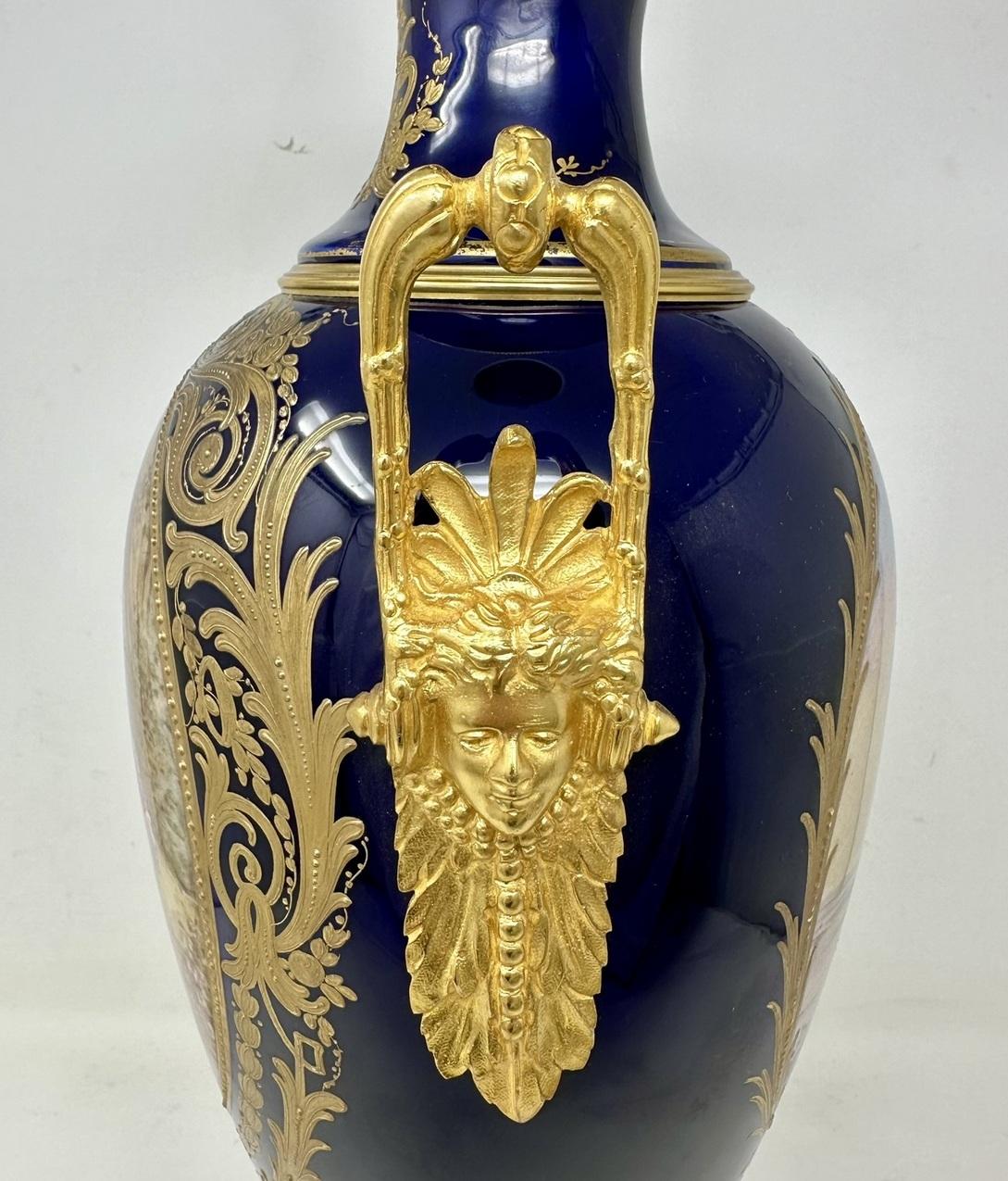 Pair Antique French Sèvres Porcelain Ormolu Gilt Bronze Dore Table Urn Lamps  For Sale 4