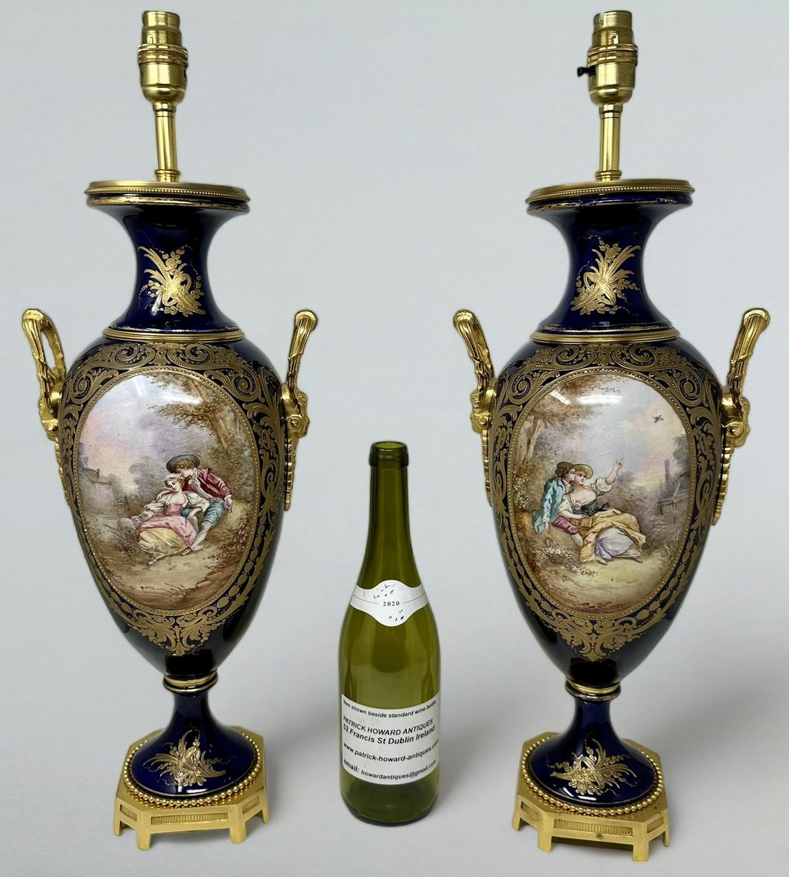 Pair Antique French Sèvres Porcelain Ormolu Gilt Bronze Dore Table Urn Lamps  For Sale 5