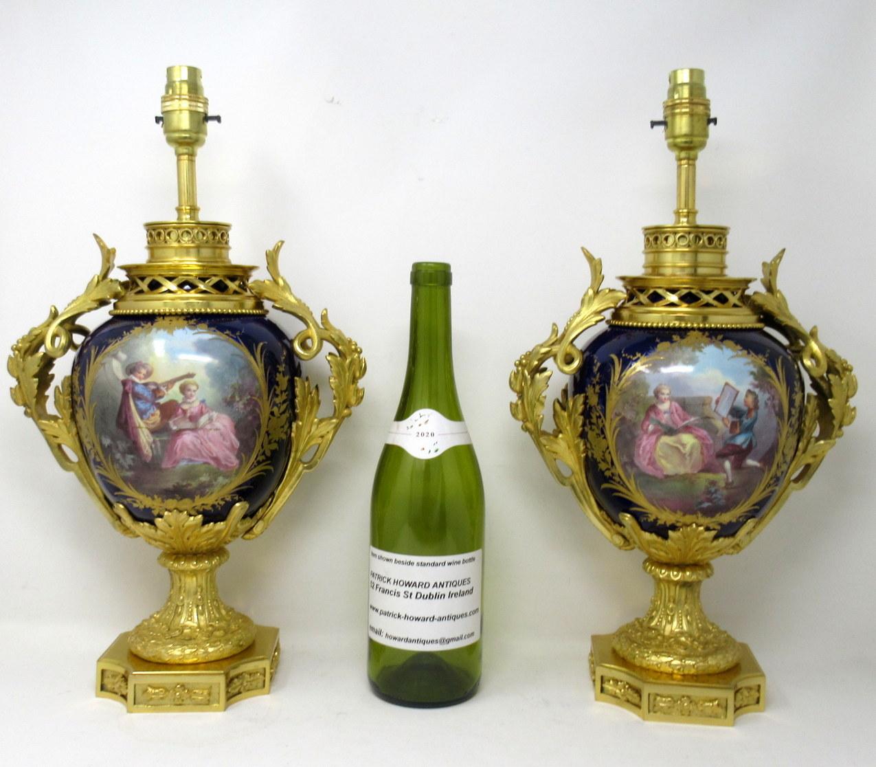 Pair Antique French Sèvres Porcelain Ormolu Gilt Bronze Dore Table Urn Lamps  8