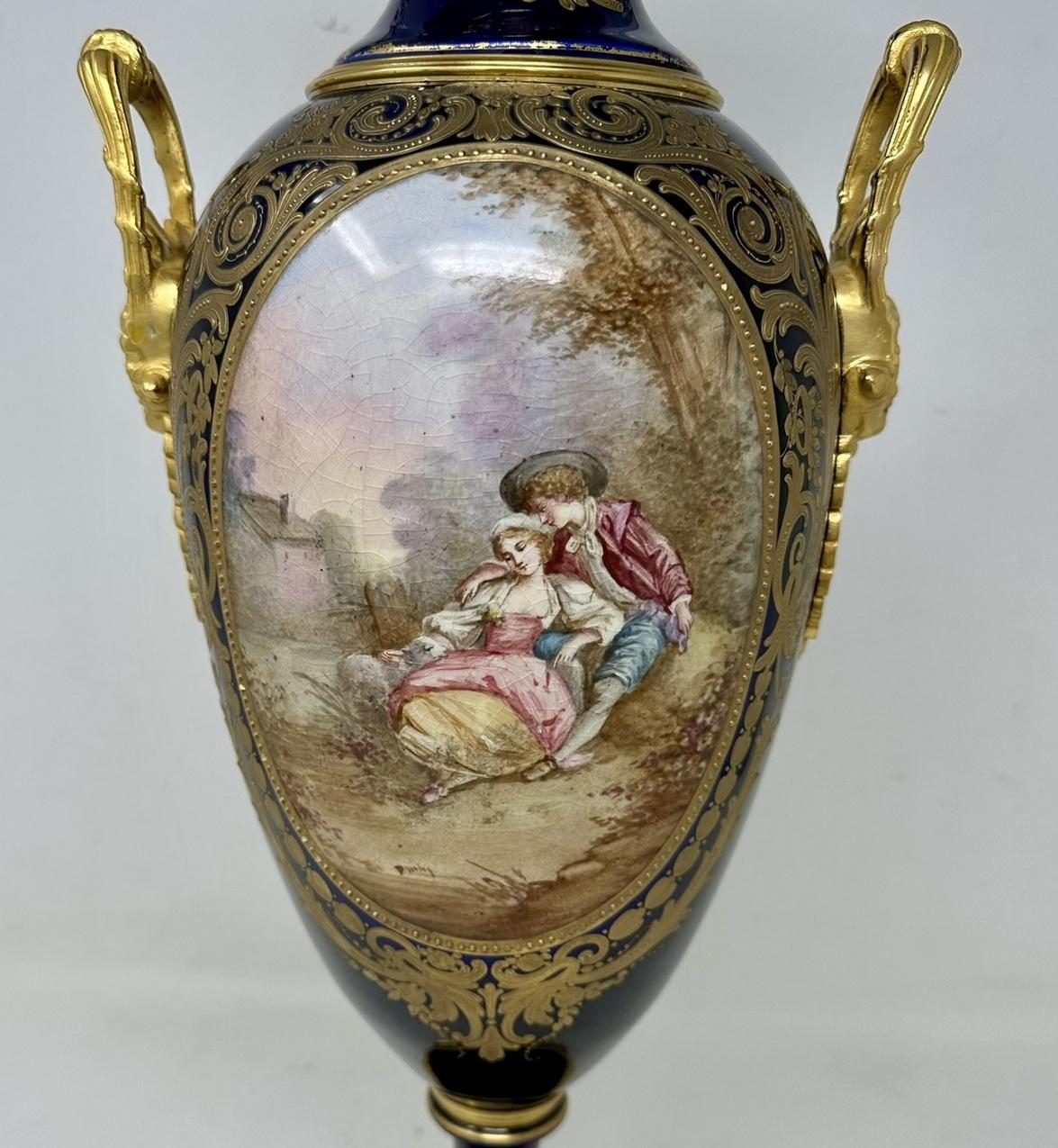 19th Century Pair Antique French Sèvres Porcelain Ormolu Gilt Bronze Dore Table Urn Lamps  For Sale