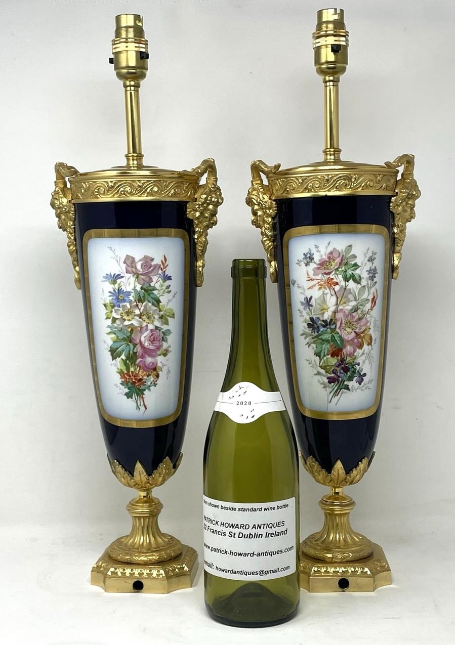 Pair Antique French Sèvres Porcelain Ormolu Gilt Bronze Dore Table Urns Lamps For Sale 4
