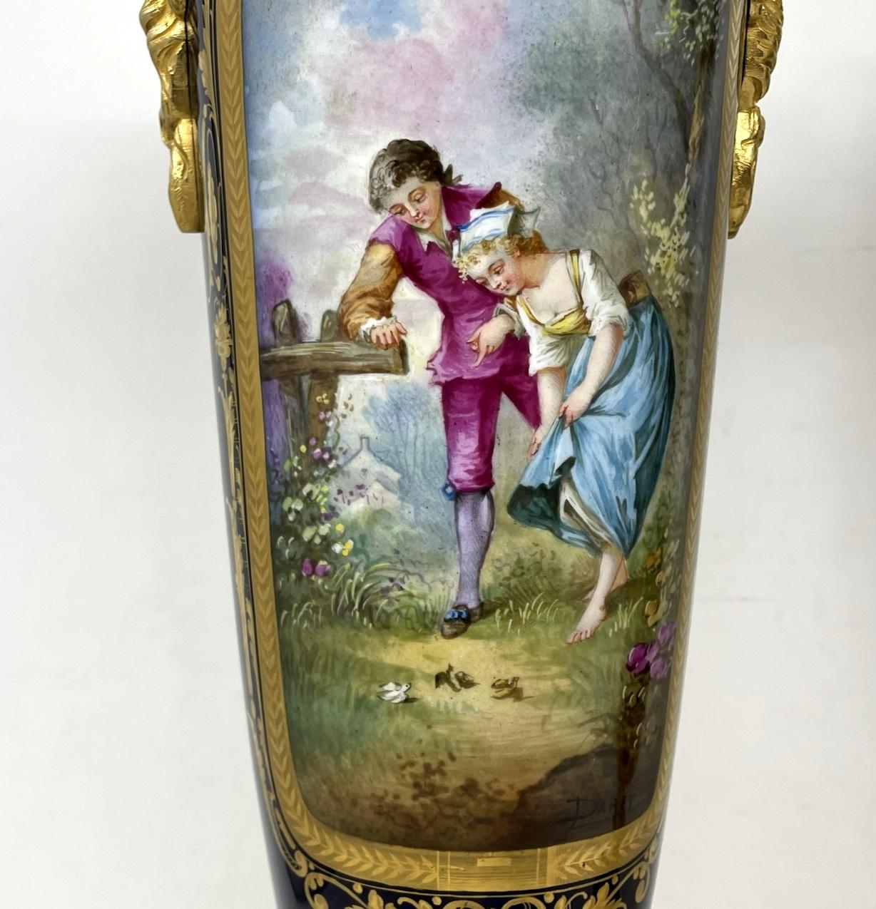 19th Century Pair Antique French Sèvres Porcelain Ormolu Gilt Bronze Dore Table Urns Lamps For Sale