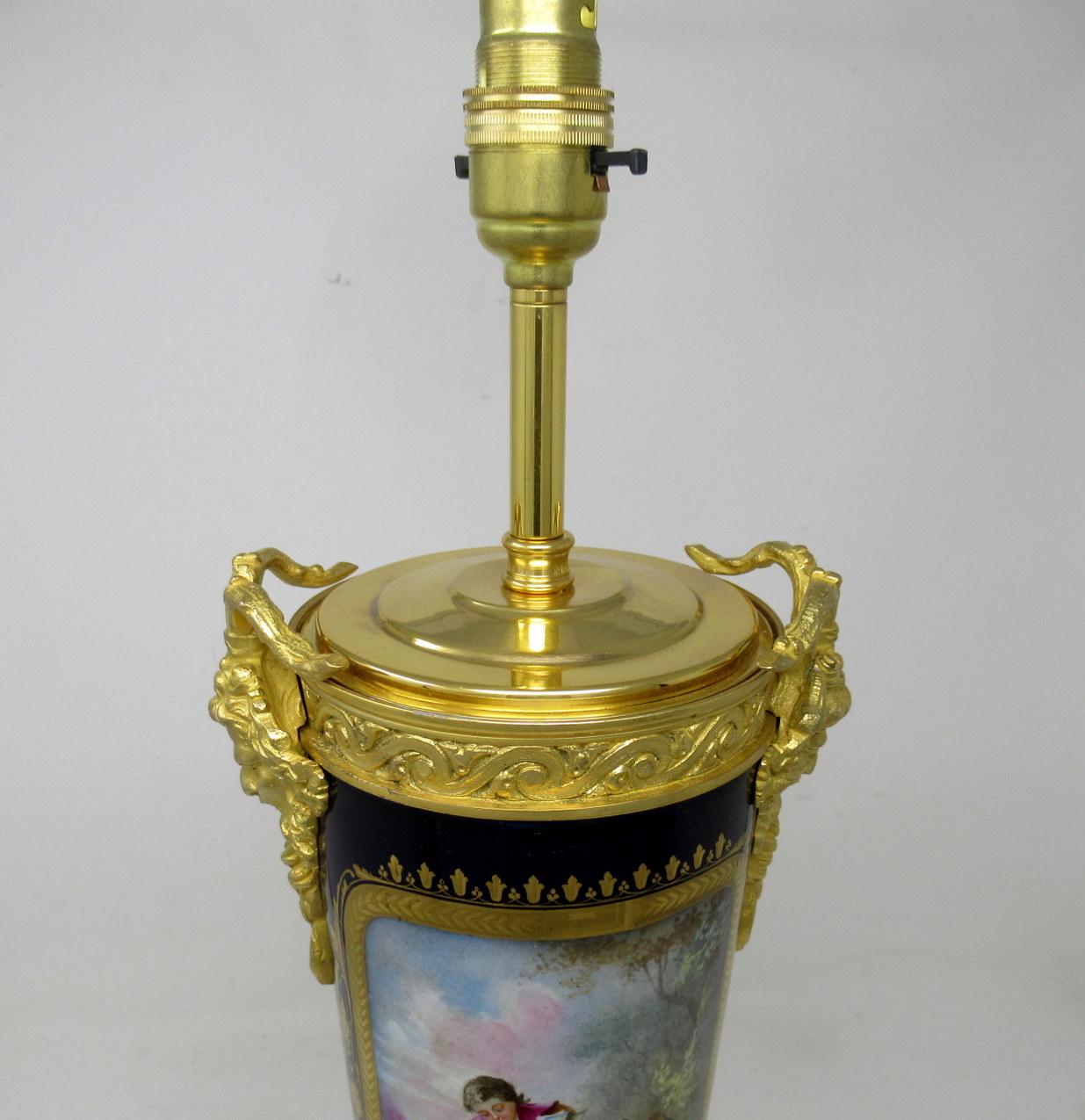 Pair Antique French Sèvres Porcelain Ormolu Gilt Bronze Dore Table Urns Lamps For Sale 2