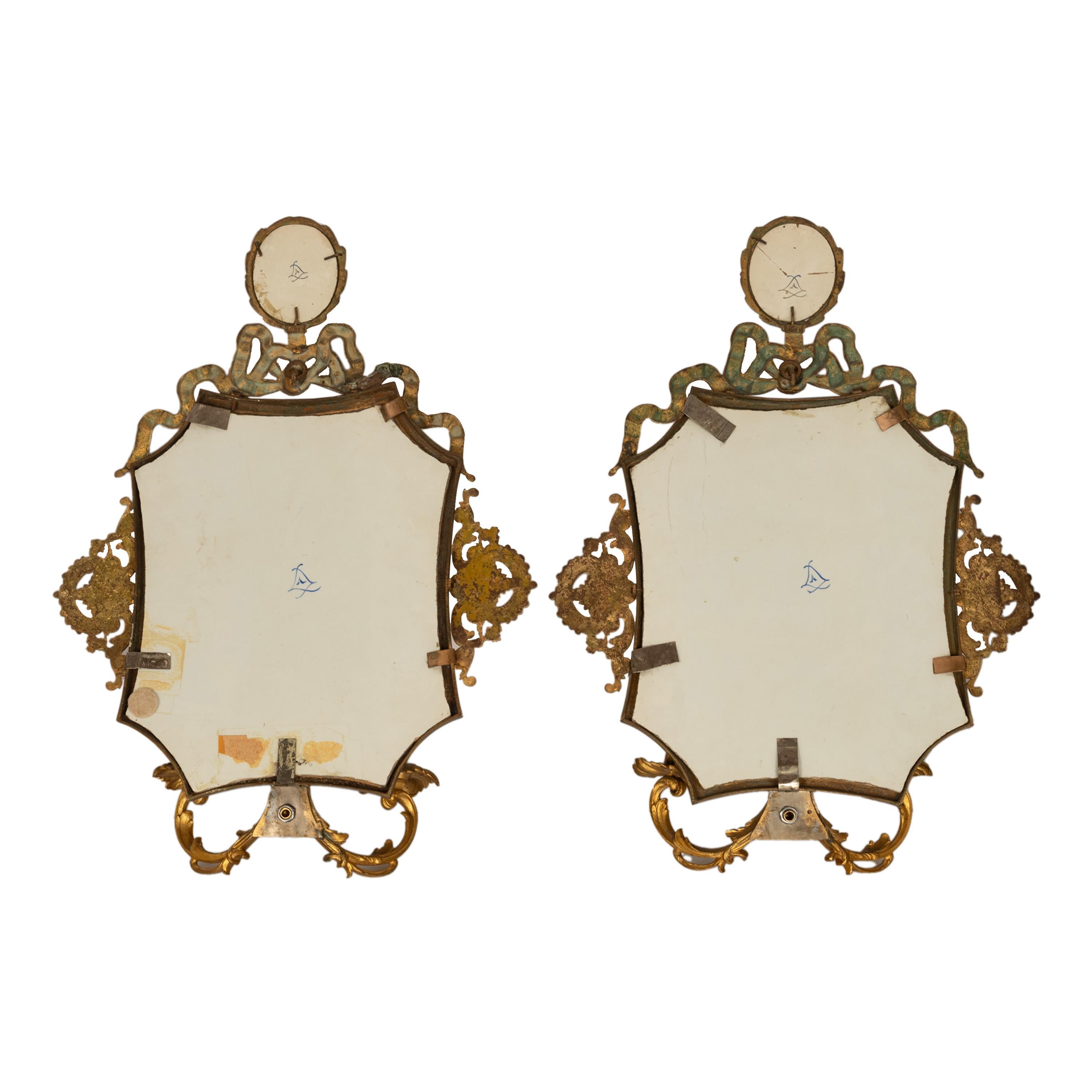 Pair Antique French Sevres Portrait Porcelain Ormolu Wall Sconces Candle Lights For Sale 4