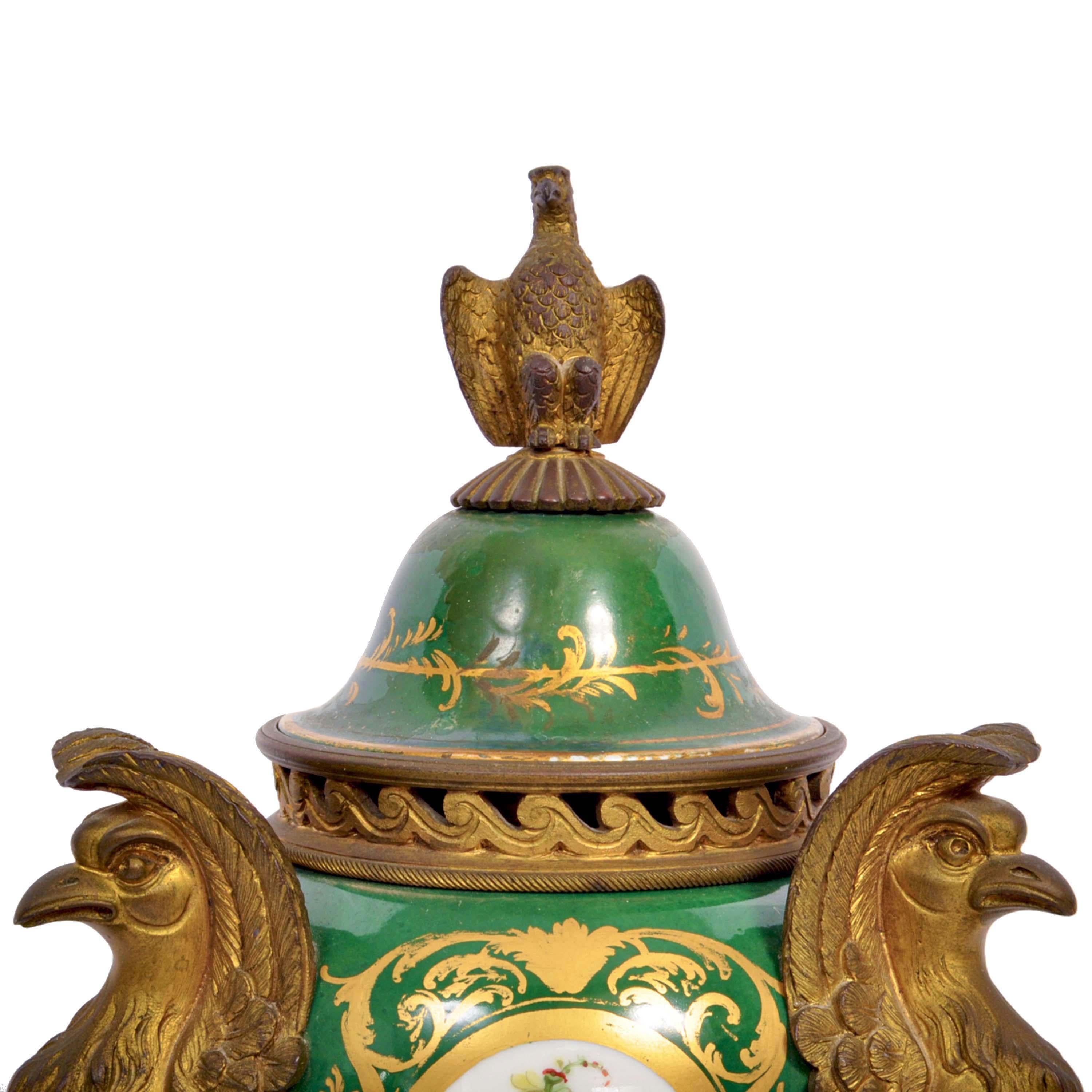 Pair Antique French 'Sevres' Red Porcelain Gilt Bronze Pot Pourri Urns 1804-1809 For Sale 8