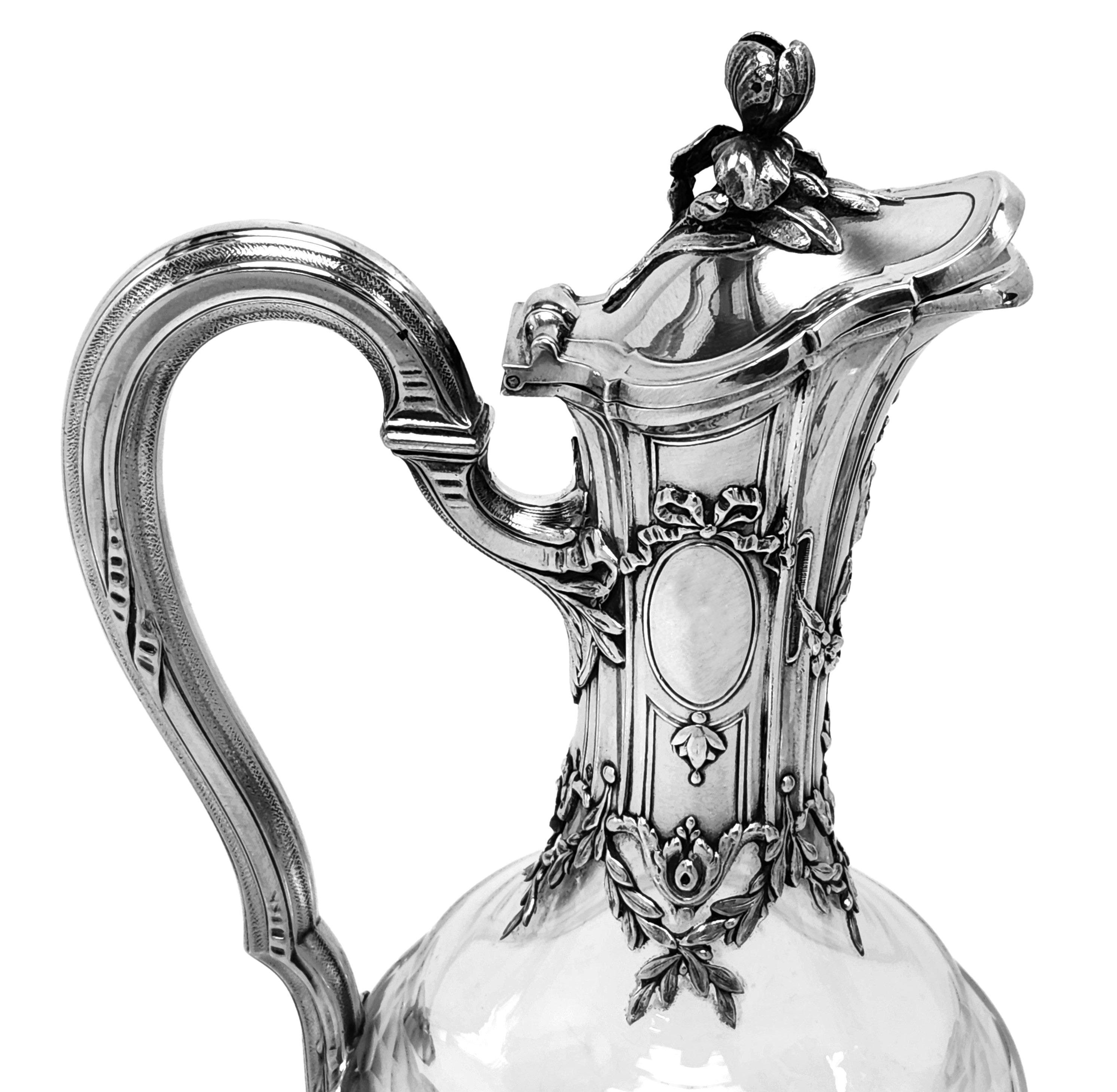 Coppia di brocche da claret in argento francese / decanter per vino c. 1890 In condizioni buone in vendita a London, GB