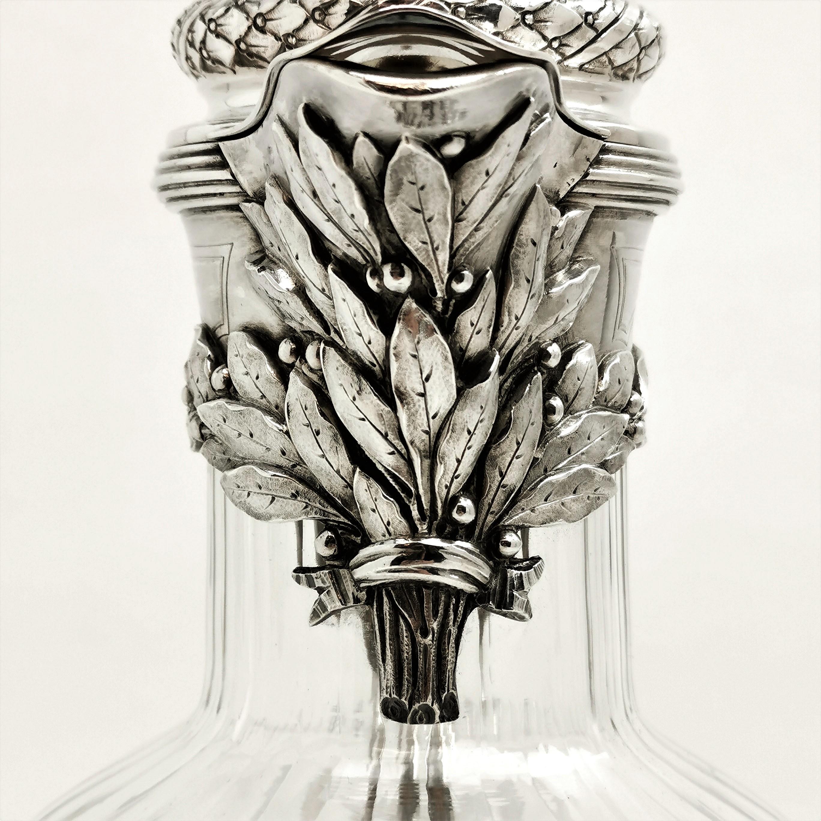 Pair of French Silver and Cut Glass Claret Jug / Wine Decanter Paris, circa 1880 6