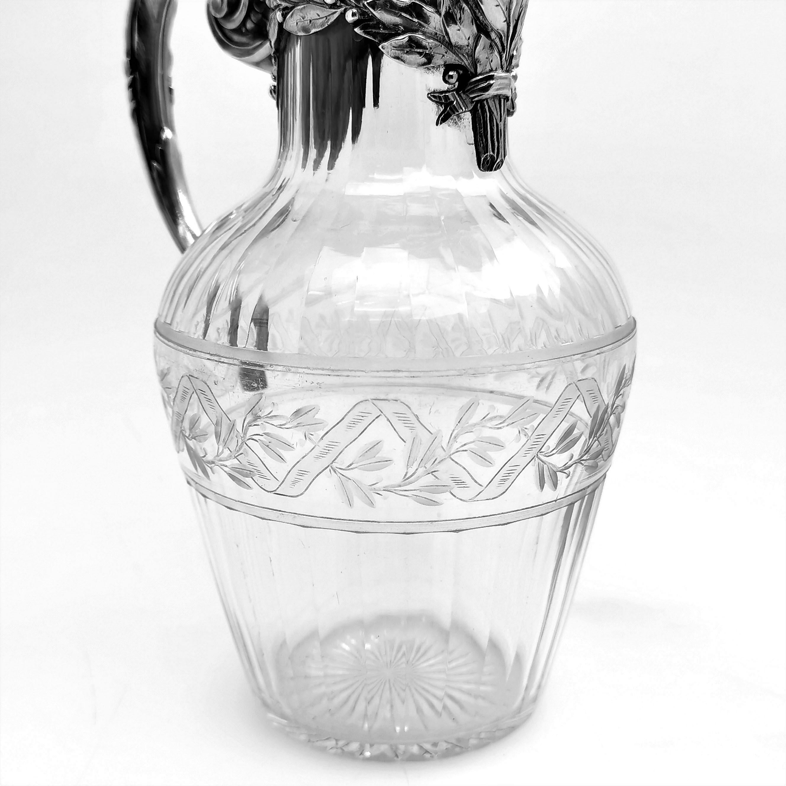 Pair of French Silver and Cut Glass Claret Jug / Wine Decanter Paris, circa 1880 7