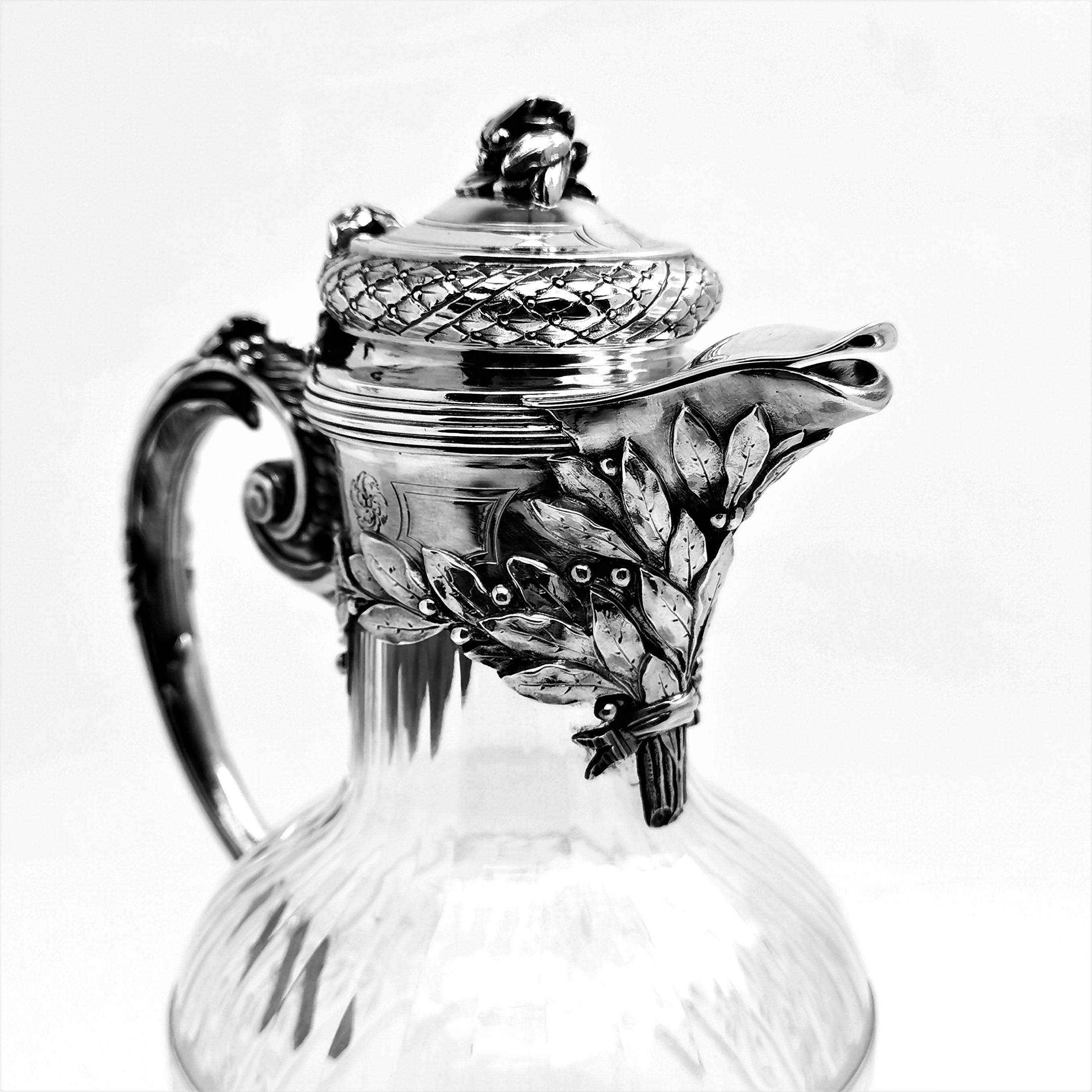 Pair of French Silver and Cut Glass Claret Jug / Wine Decanter Paris, circa 1880 8