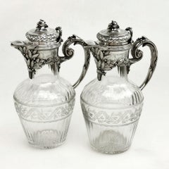 Pair of French Silver and Cut Glass Claret Jug / Wine Decanter Paris, circa 1880