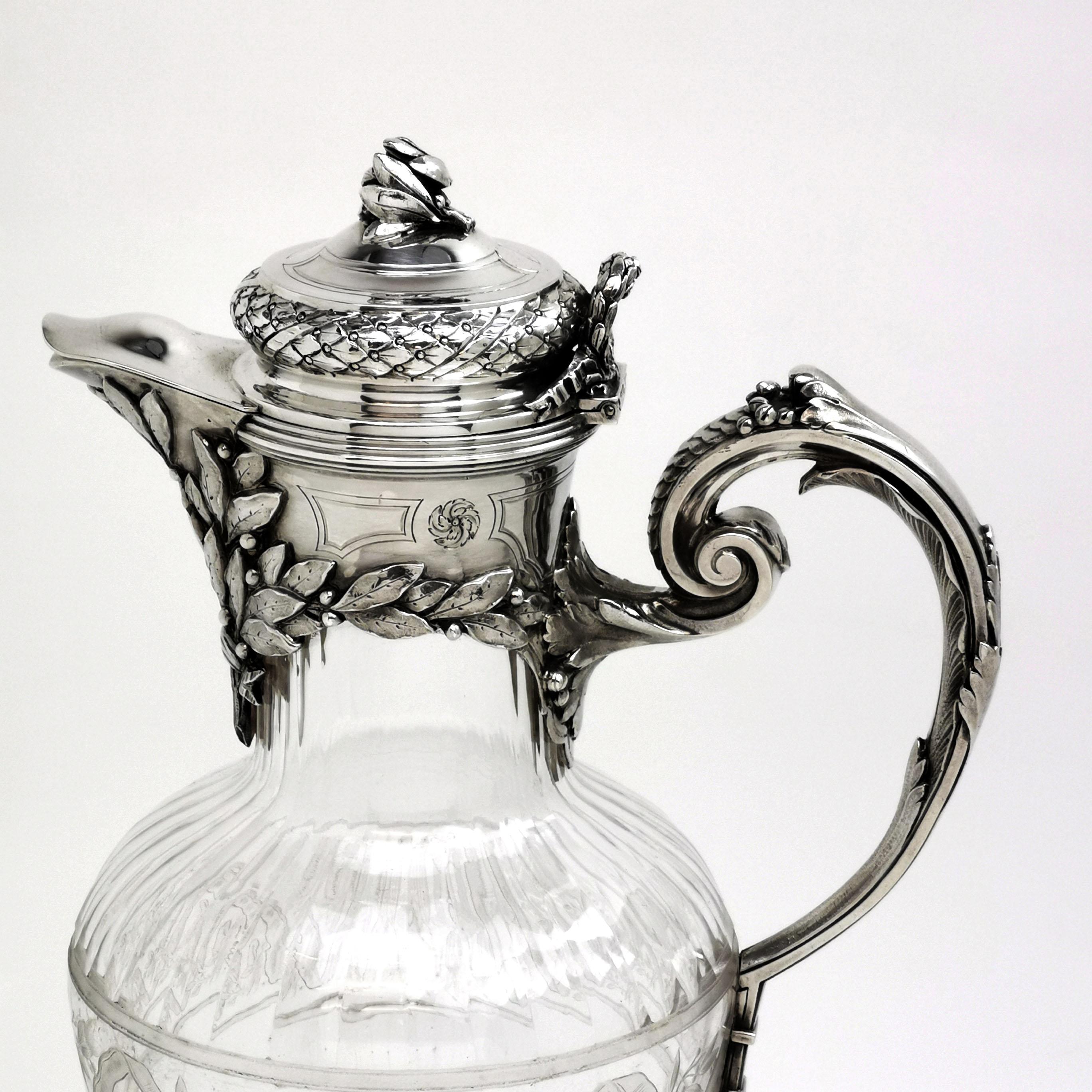 Pair of French Silver and Cut Glass Claret Jug / Wine Decanter Paris, circa 1880 1