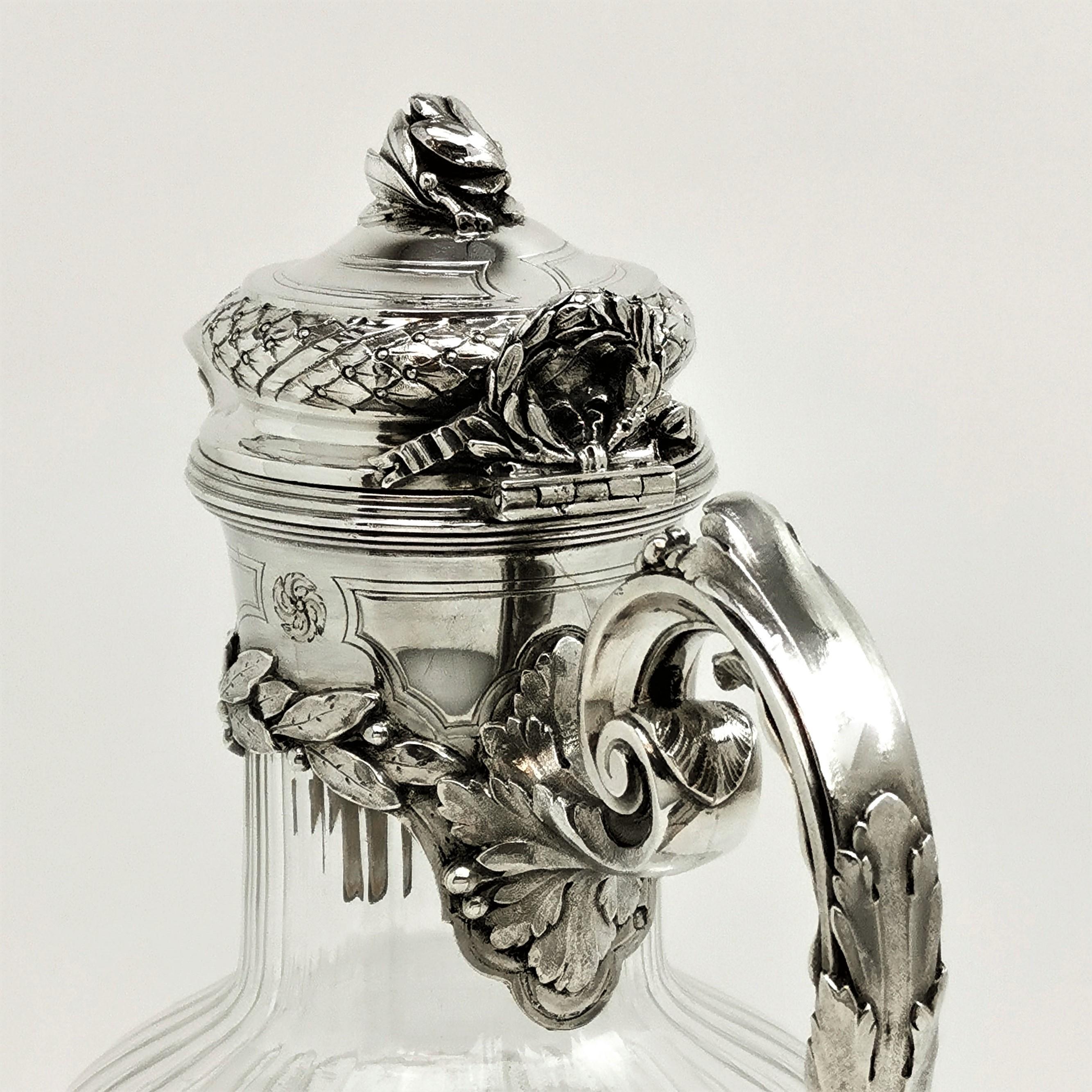 Pair of French Silver and Cut Glass Claret Jug / Wine Decanter Paris, circa 1880 2