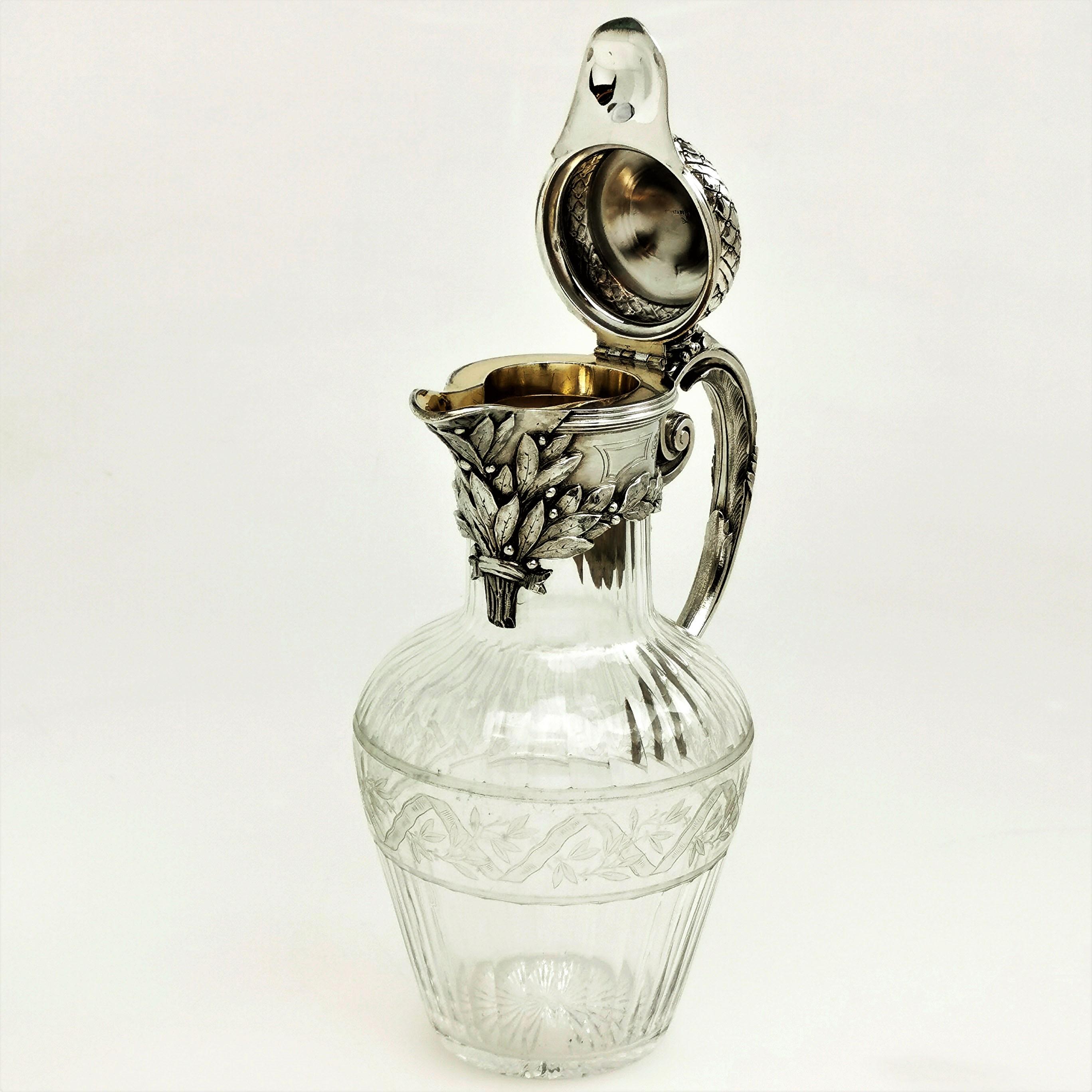 Pair of French Silver and Cut Glass Claret Jug / Wine Decanter Paris, circa 1880 5