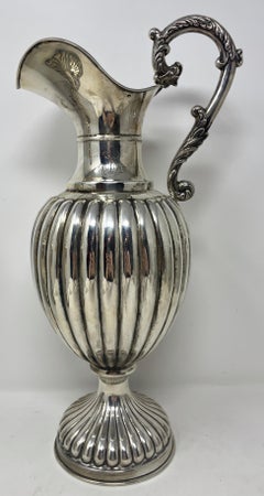Pair Antique French Sterling Silver Water Jugs or Pitchers, circa 1860