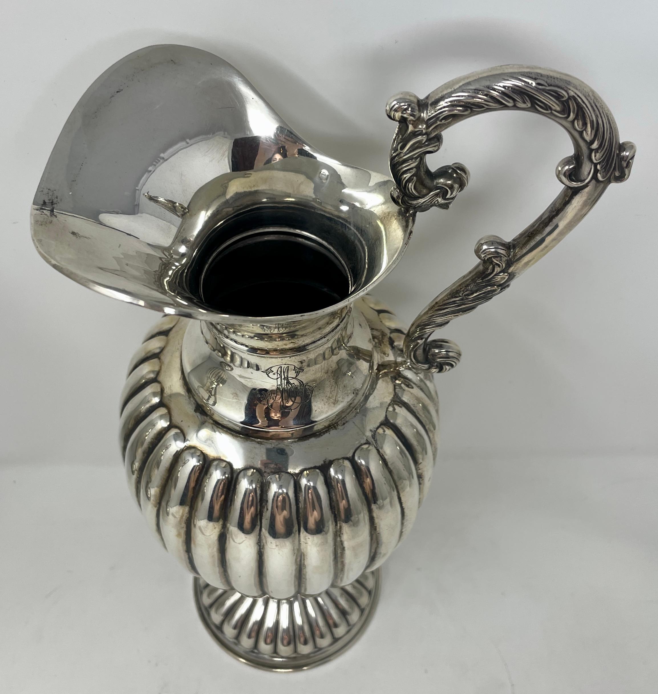 Pair Antique French Sterling Silver Water Jugs or Pitchers, circa 1860 In Good Condition For Sale In New Orleans, LA