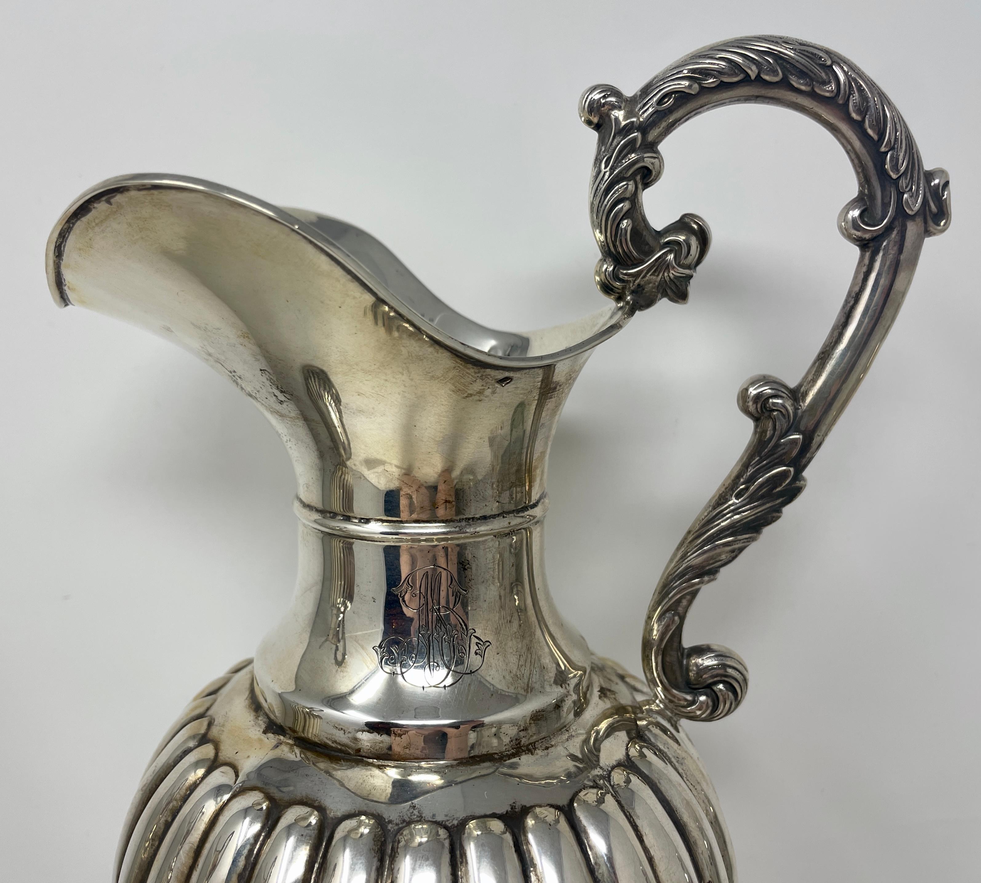Pair Antique French Sterling Silver Water Jugs or Pitchers, circa 1860 For Sale 1