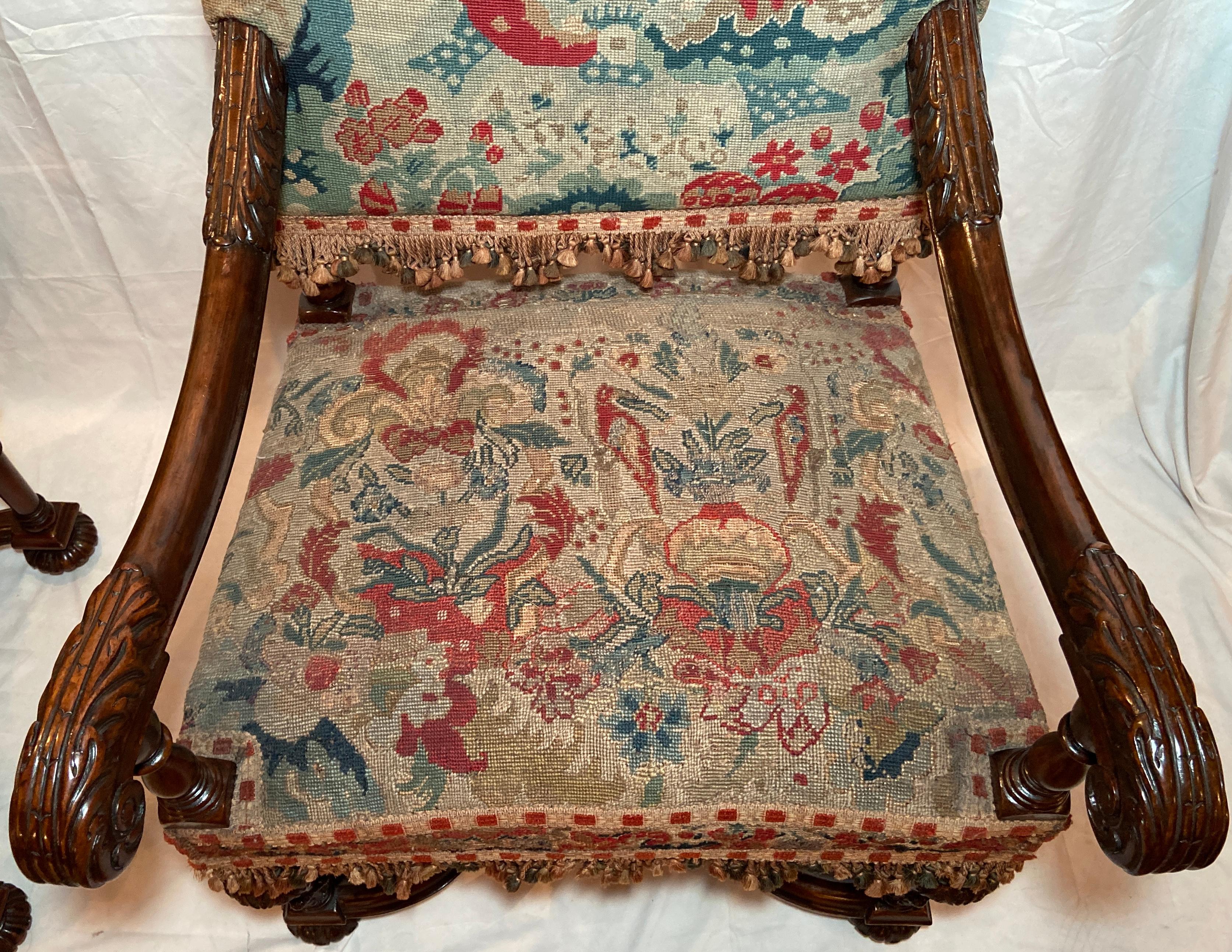 Pair Antique French Tapestry Armchairs, Circa 1890's For Sale 2