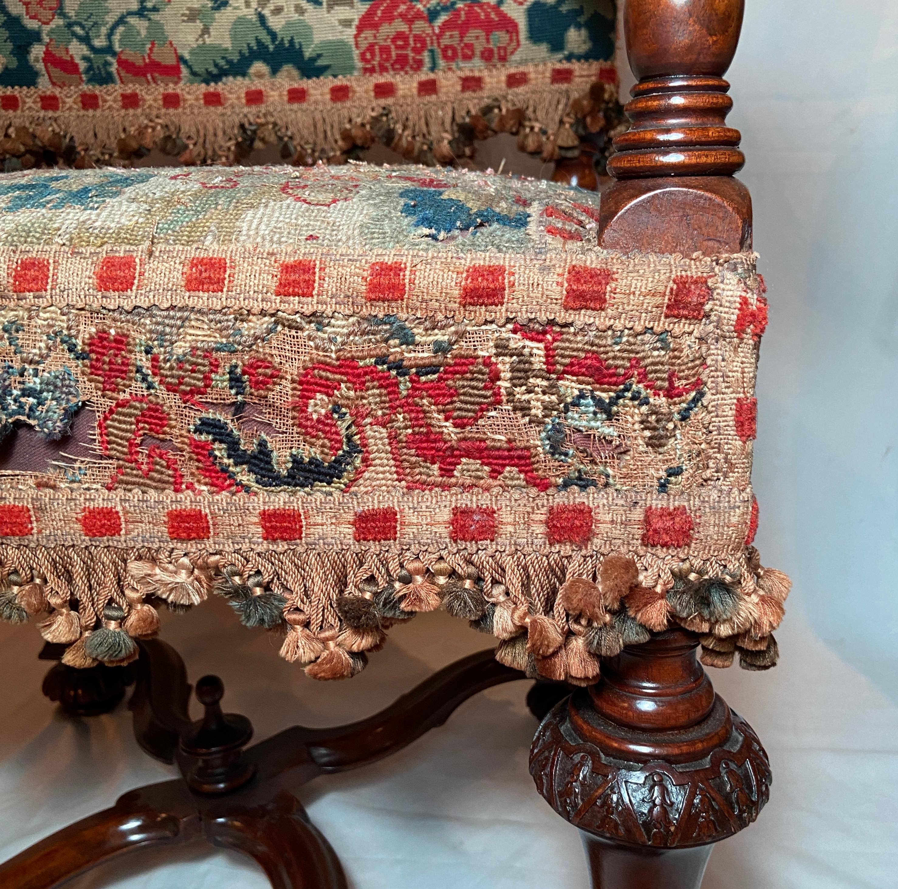 Pair Antique French Tapestry Armchairs, Circa 1890's For Sale 6